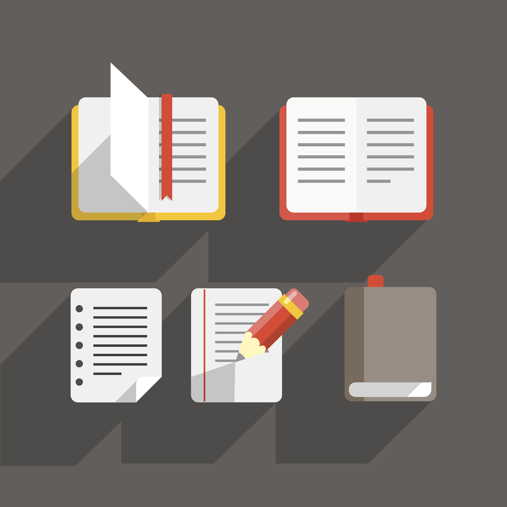 different paper books and pages
