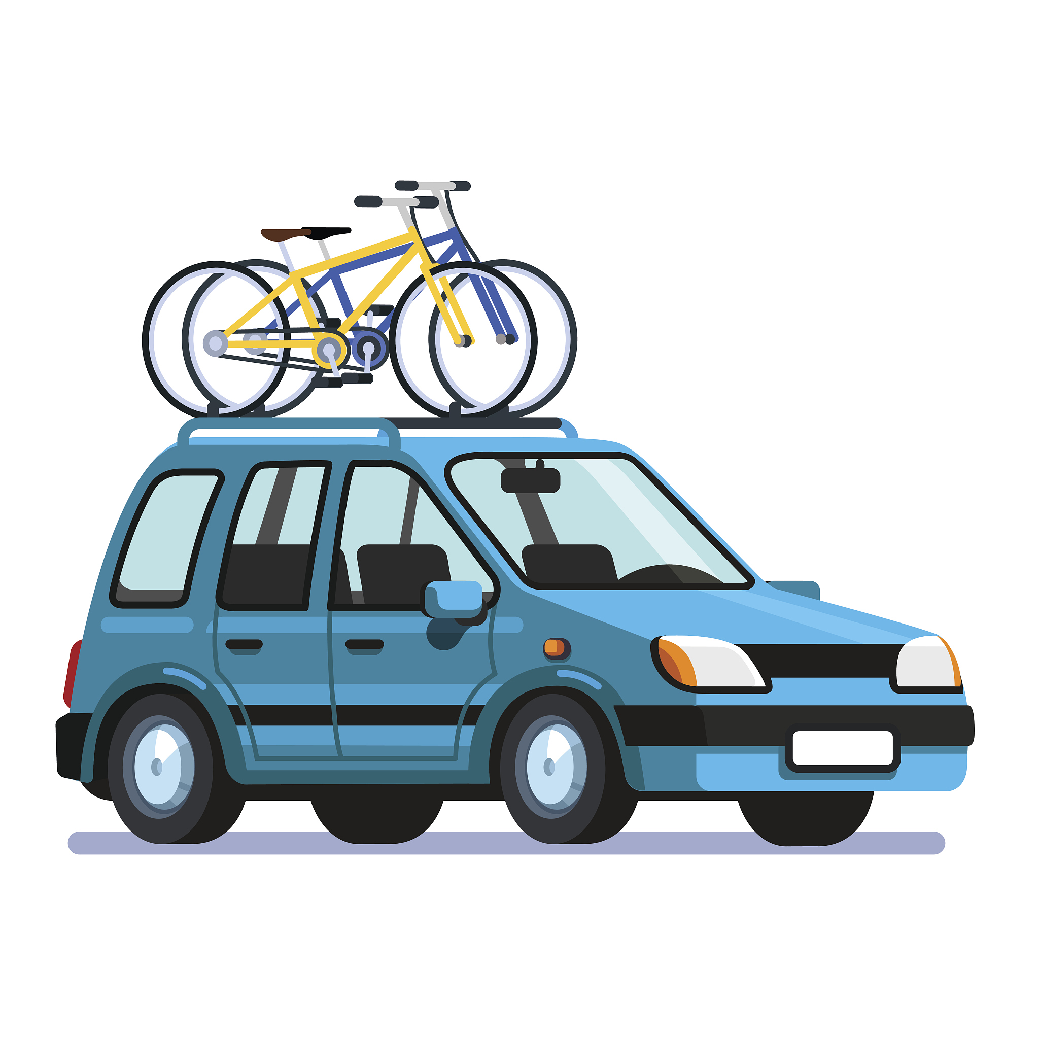 wagon car with two bicycles mounted on roof rack