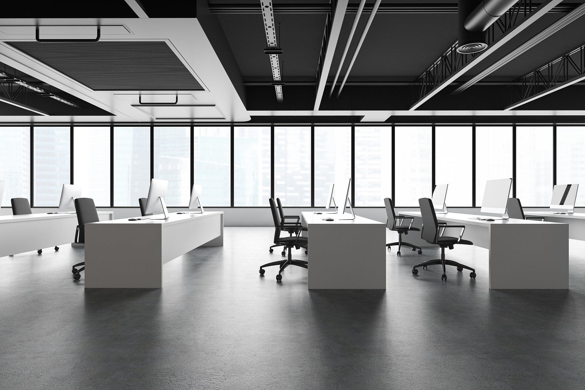 panoramic industrial style open plan office