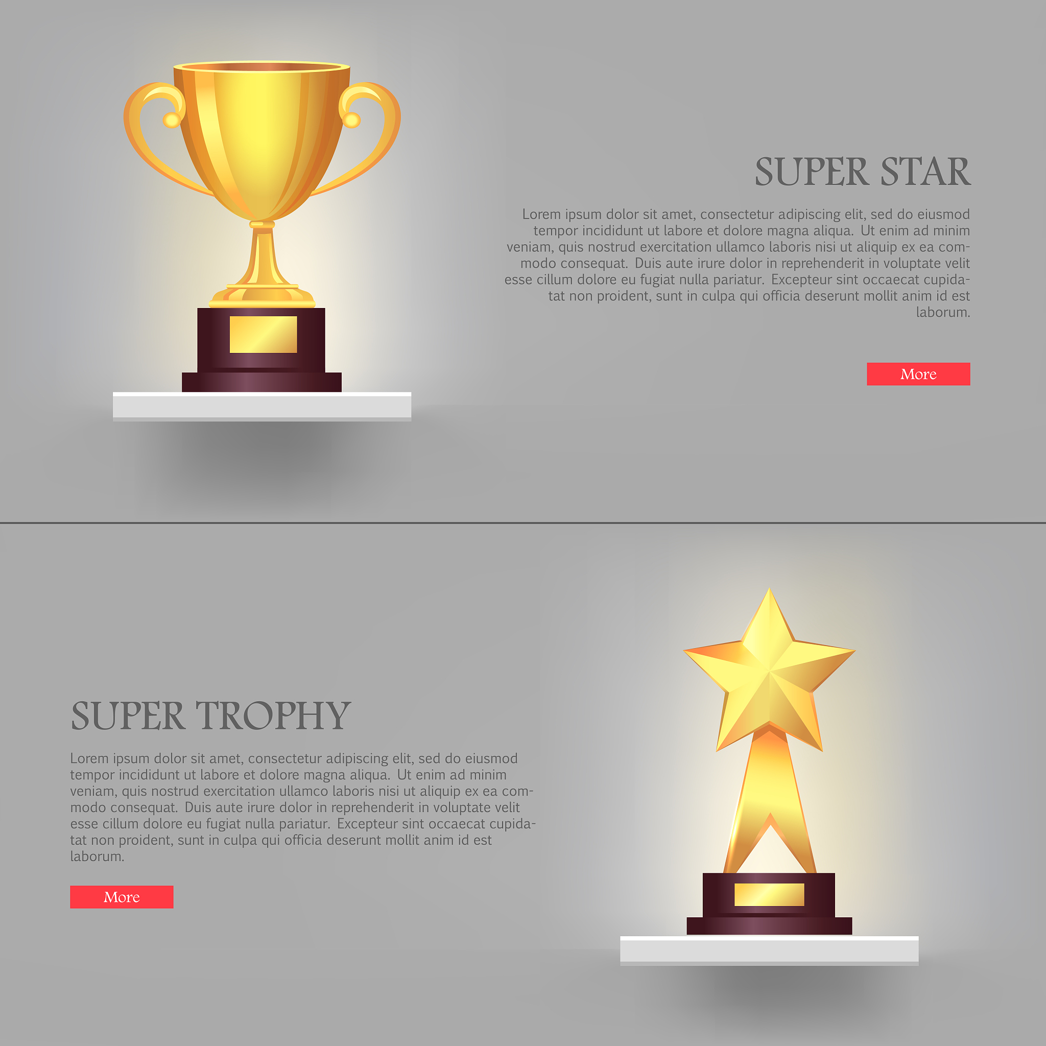 trophy. two awards. golden cup upper and star down