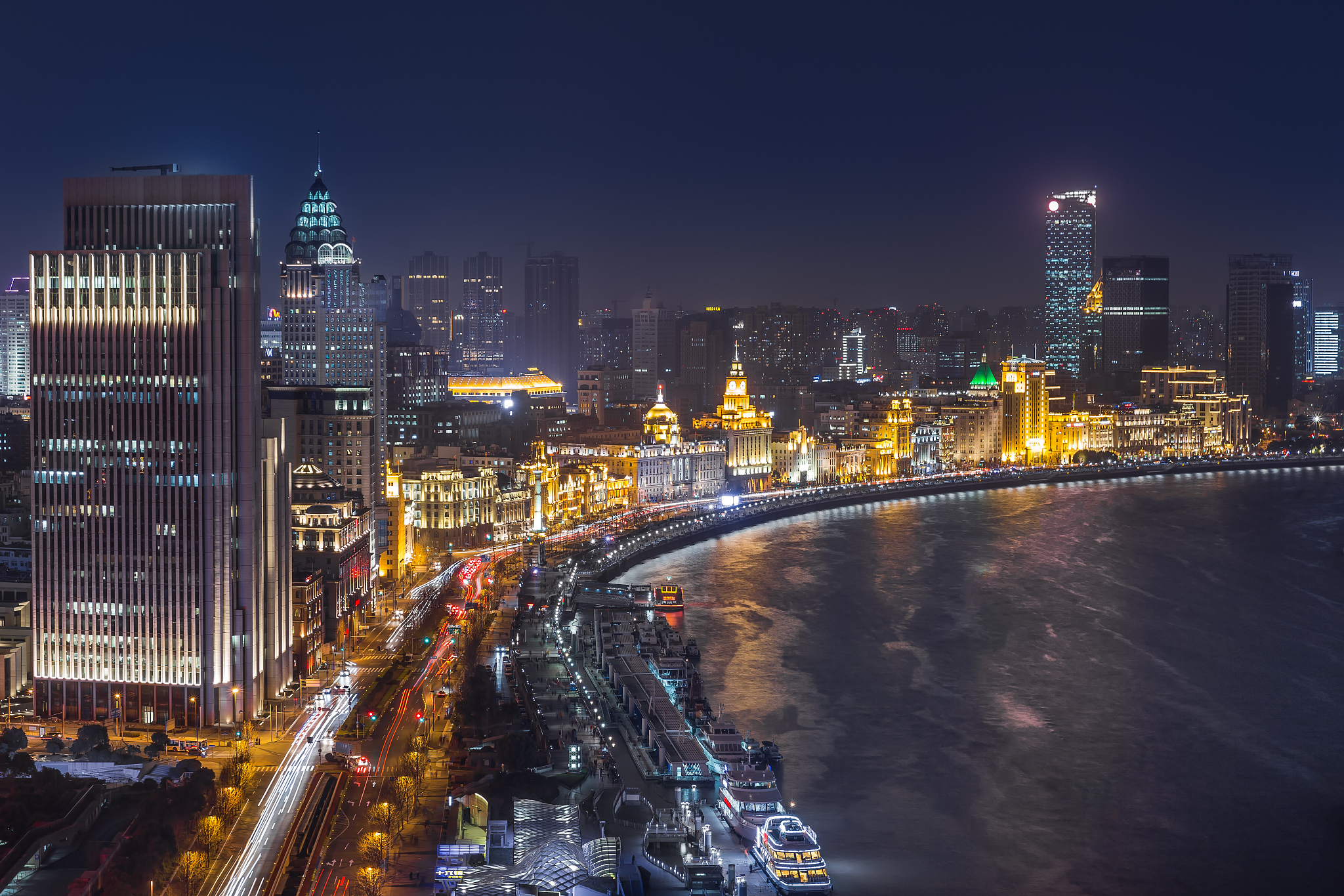 city night view of the bund in shanghai,china