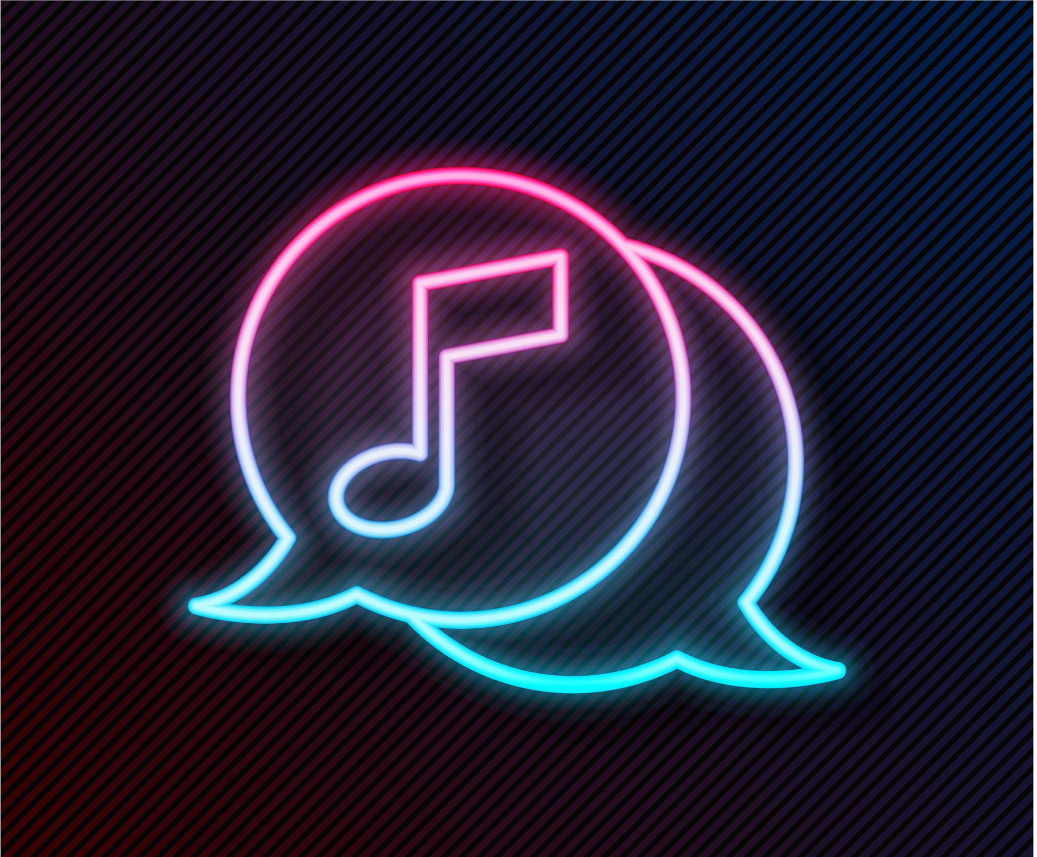 glowing neon line musical note in speech bubble