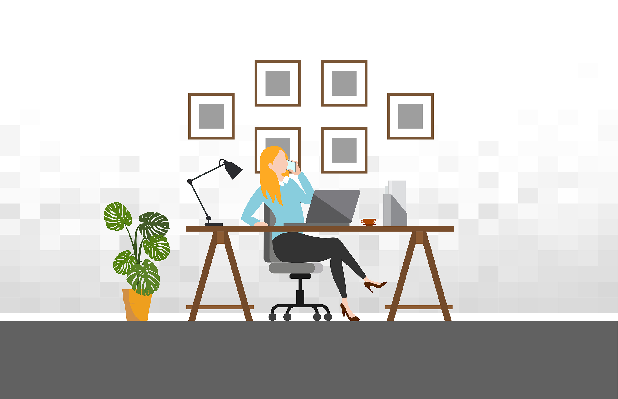 woman working with phone workplace.