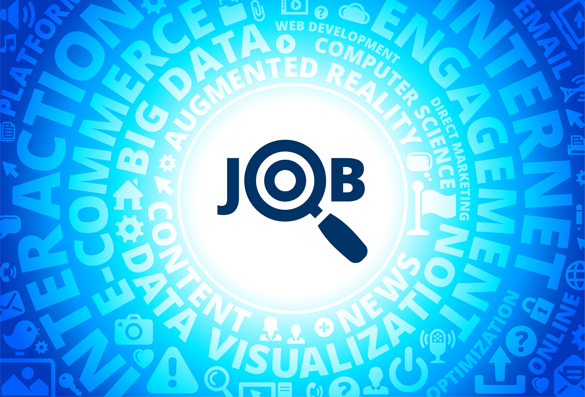 job s<strong>e</strong>arch icon on internet modern technology words background