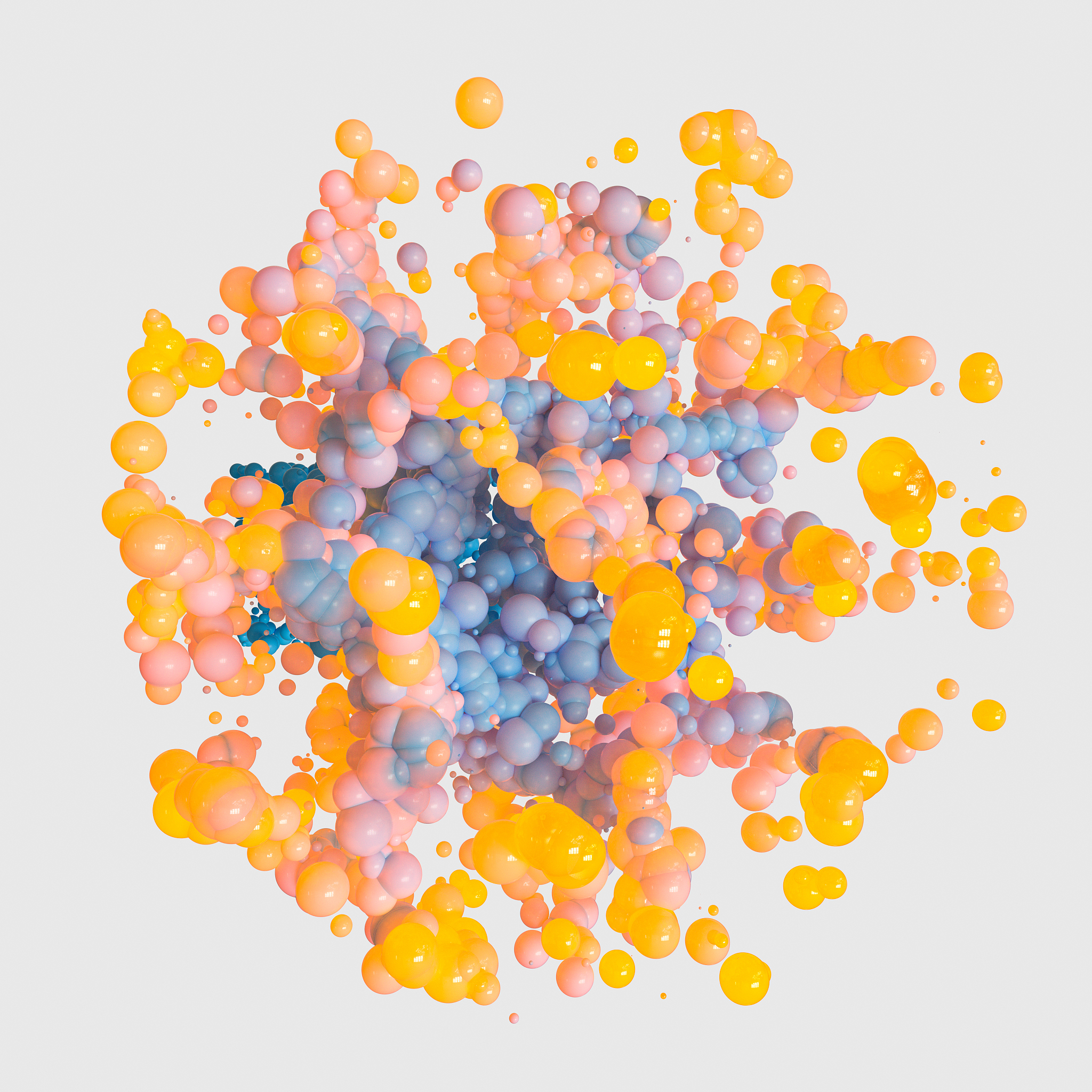glowing and flying spheres with white background, 3d rendering.