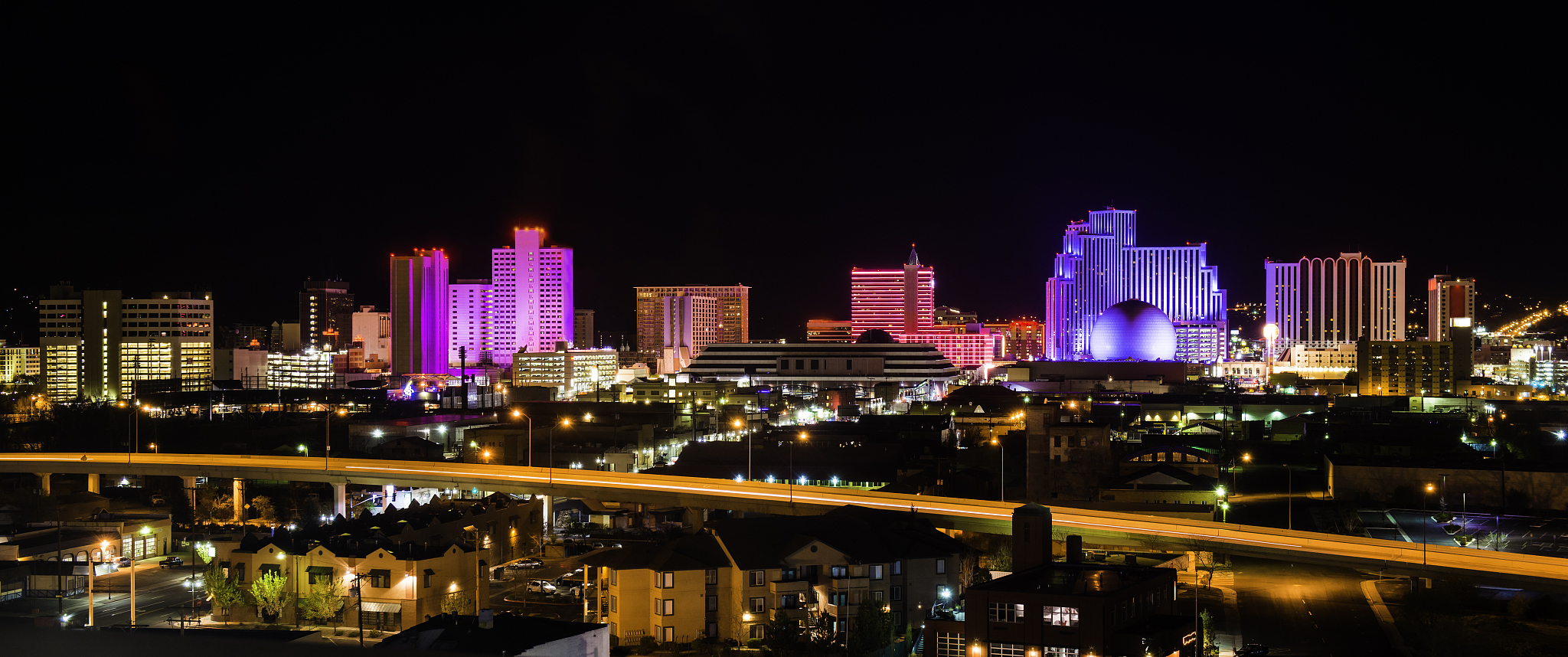 reno nevada skyline cityscape panorama night - banner format
