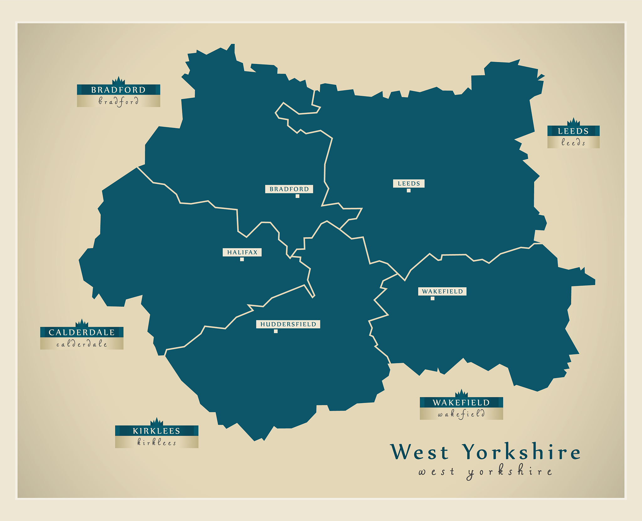 modern map - west yorkshire metropolitan county