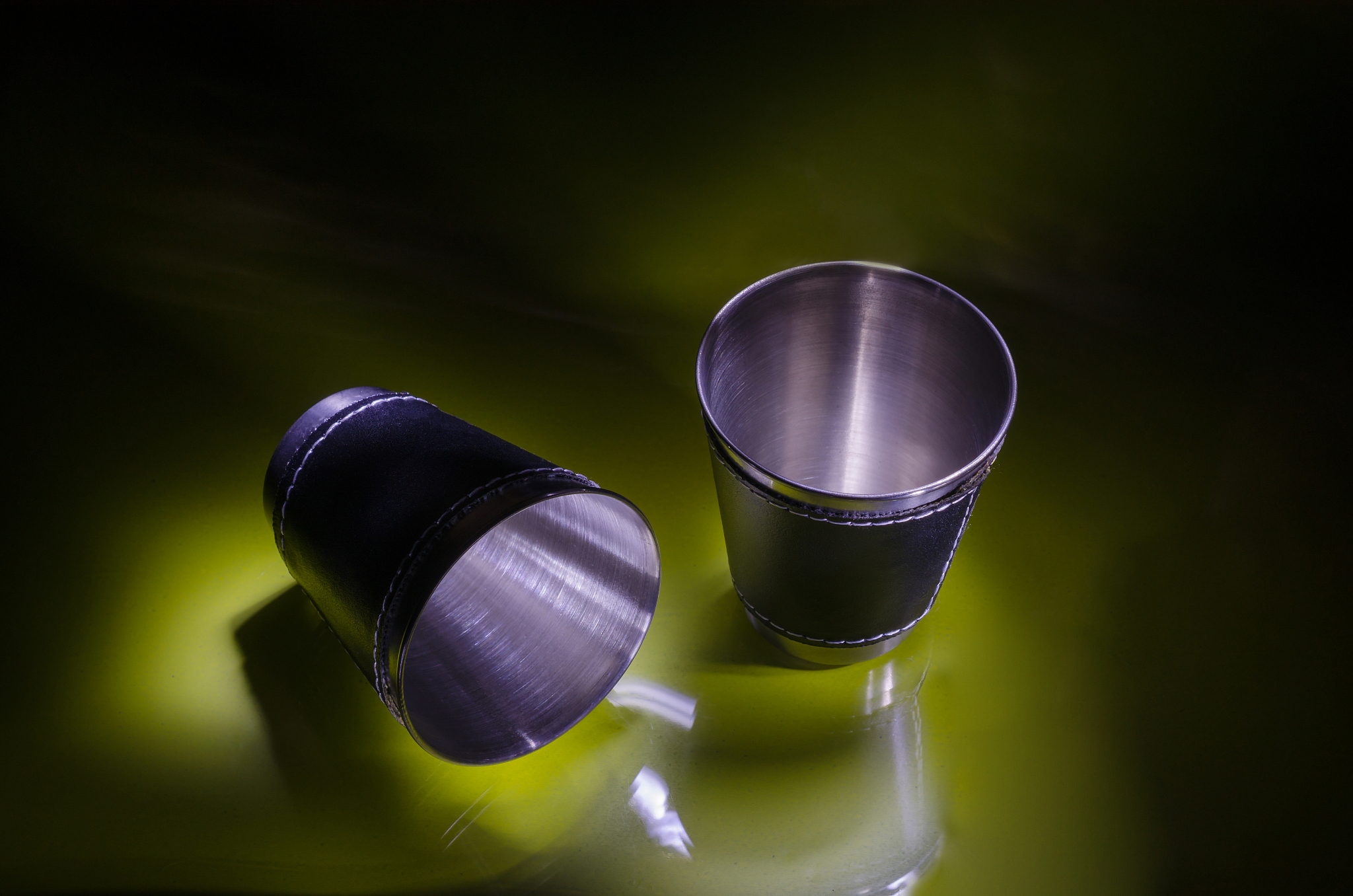 metal glasses and play with light in different positions.