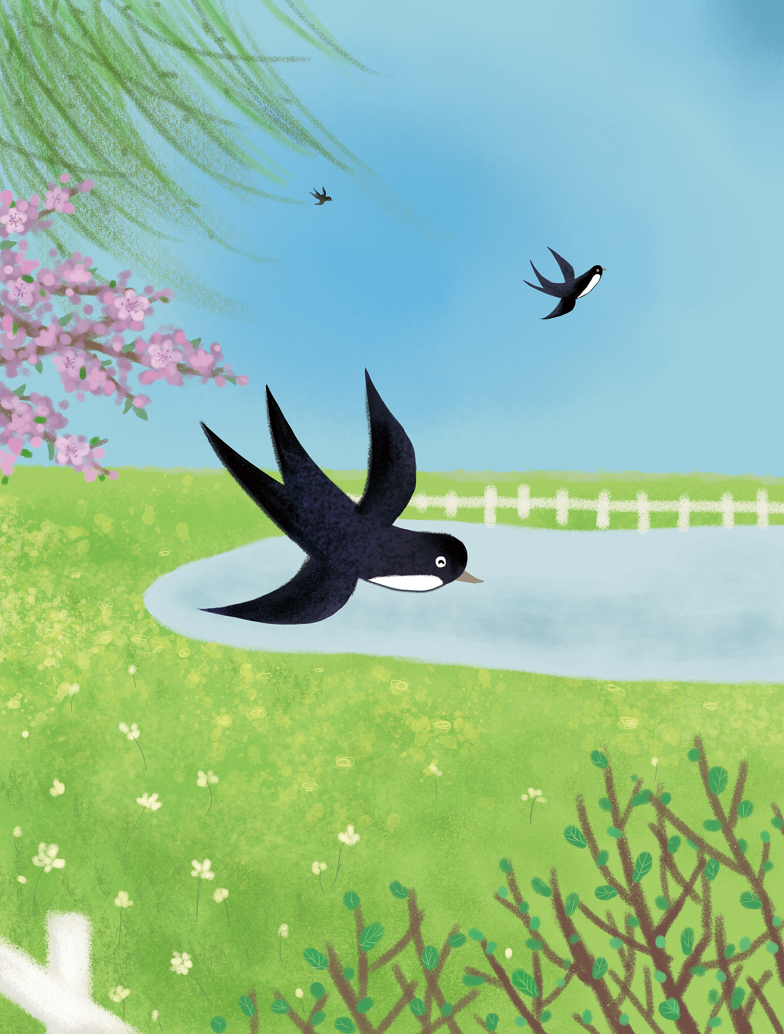 燕子点缀春日美景：300字描绘生机盎然的春天