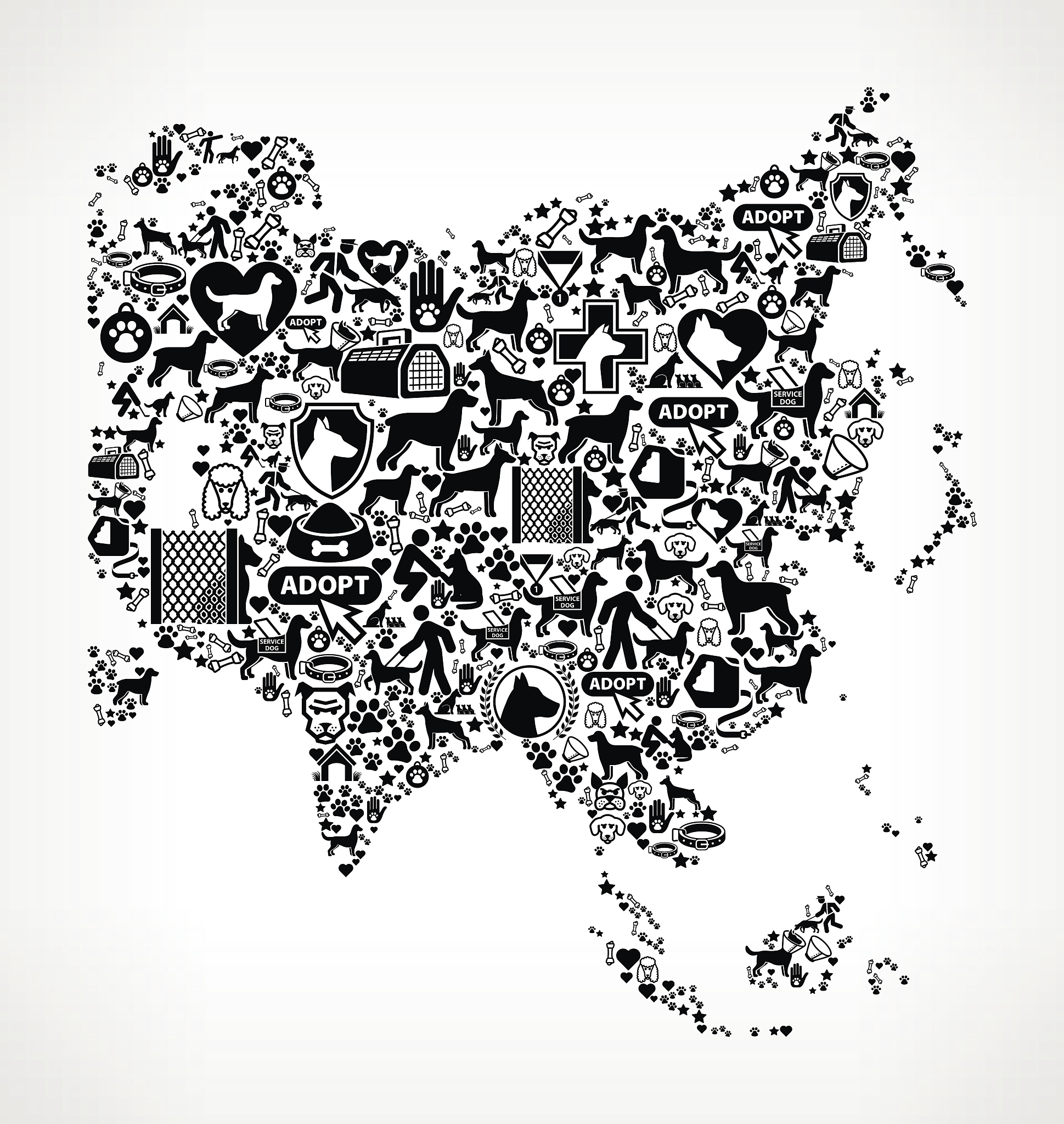asia dog and canine pet black icon pattern