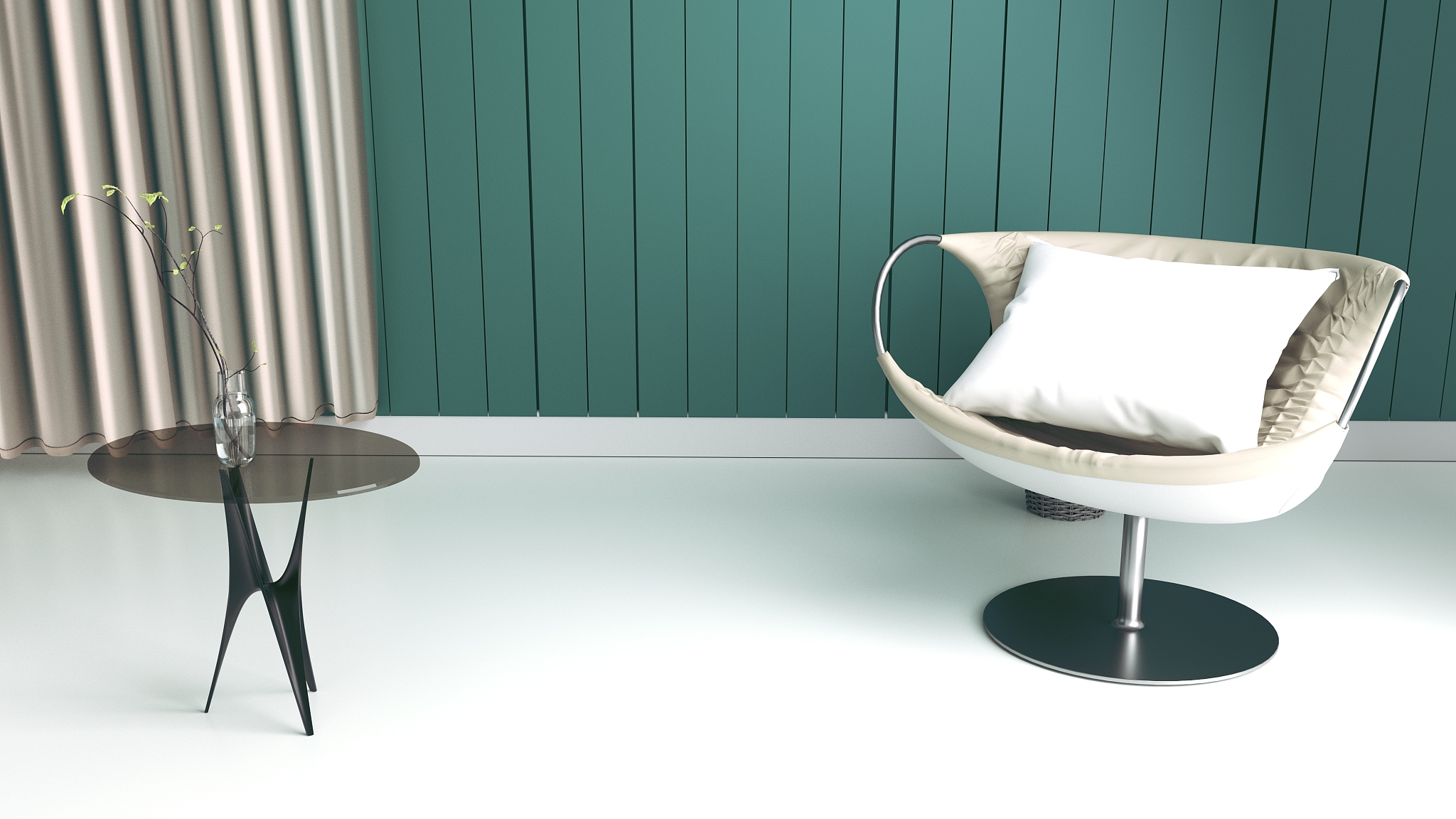 green mint wall with sofa & sideboard on wood floor interior. 3d