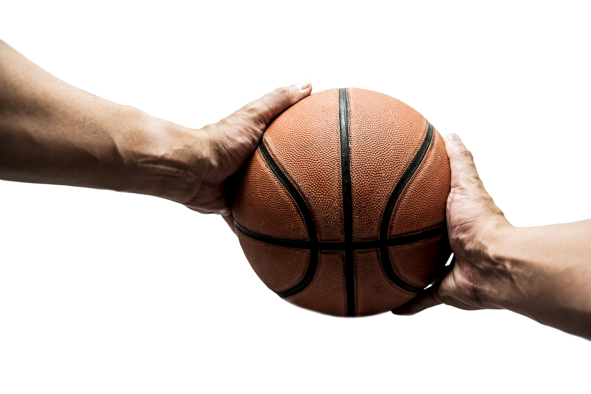 basketball in two hand isolated on white background.