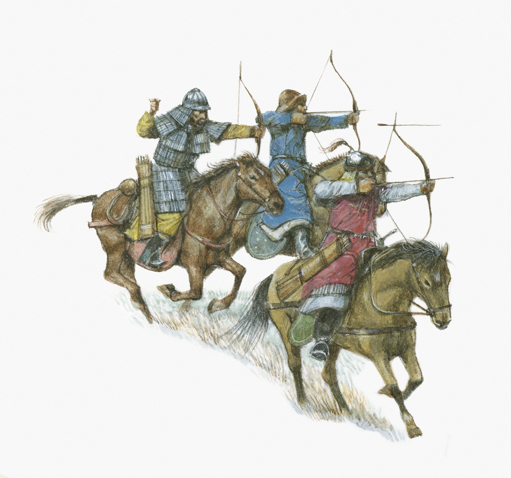 illustration of mongol soldiers on horseback shooting arrows