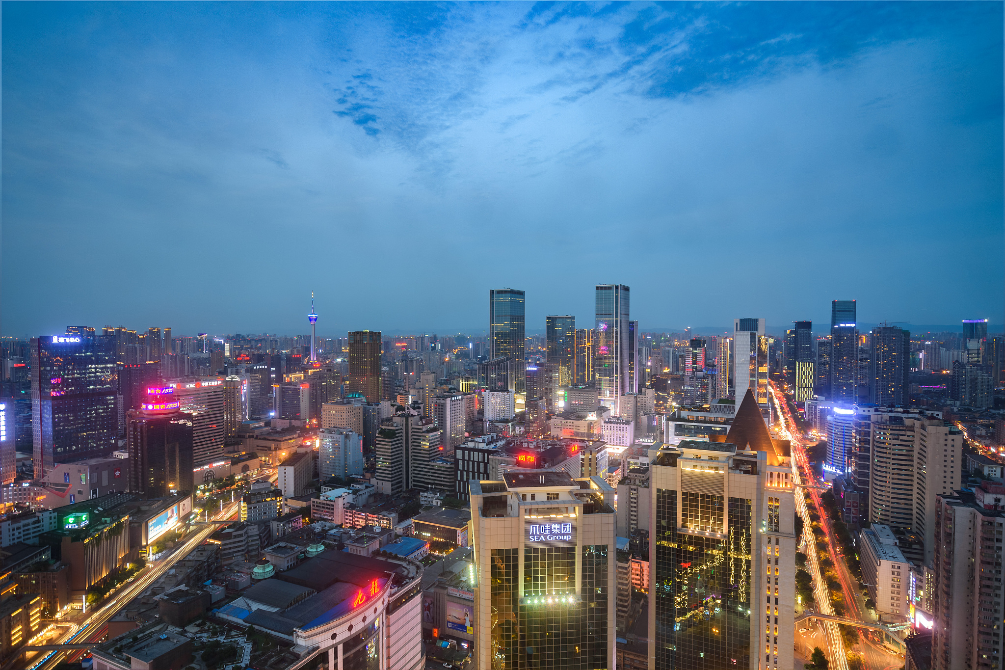 成都风光全景 城市夜景鸟瞰