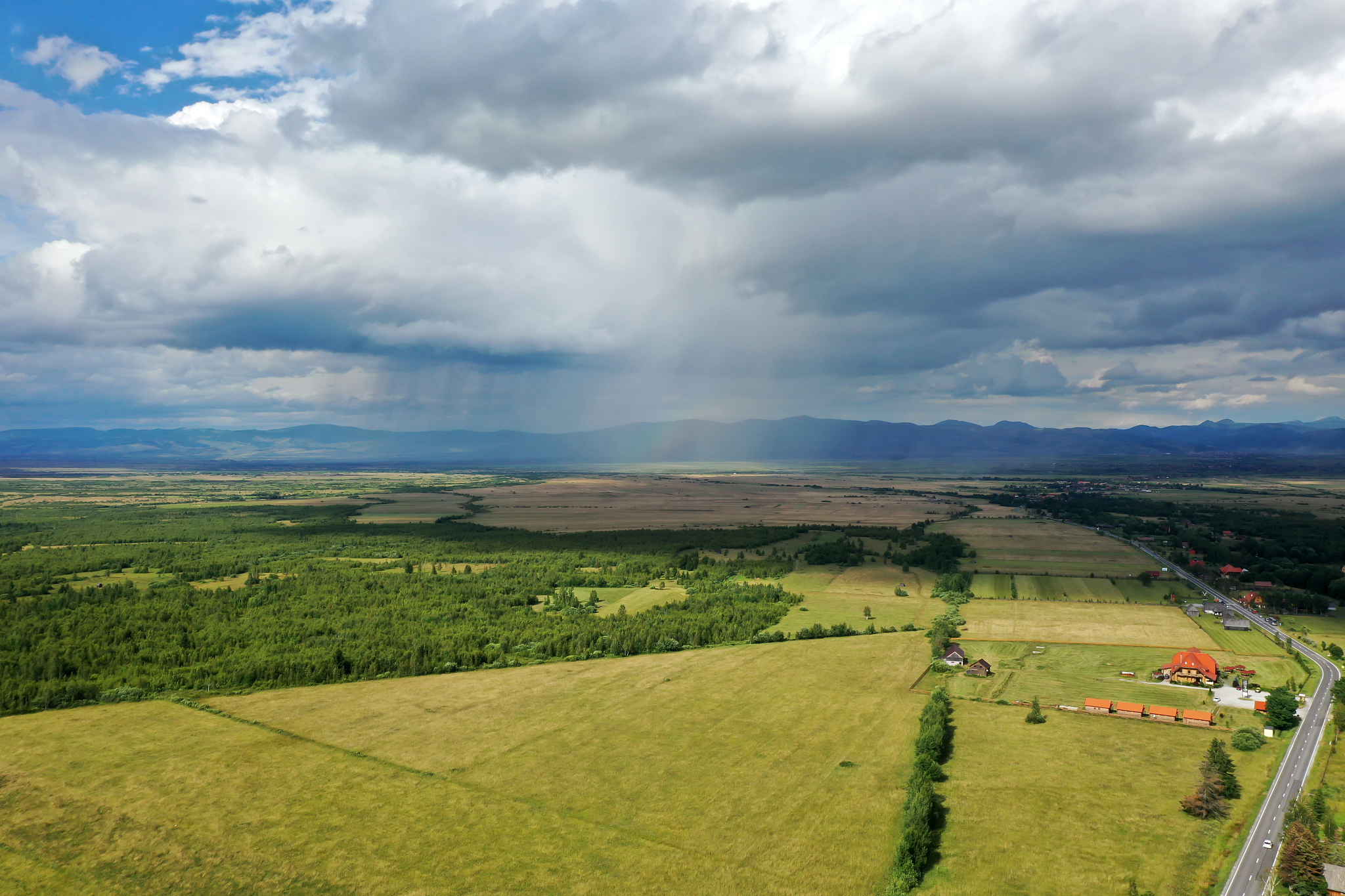 aerial view of country landscape in the summer.
