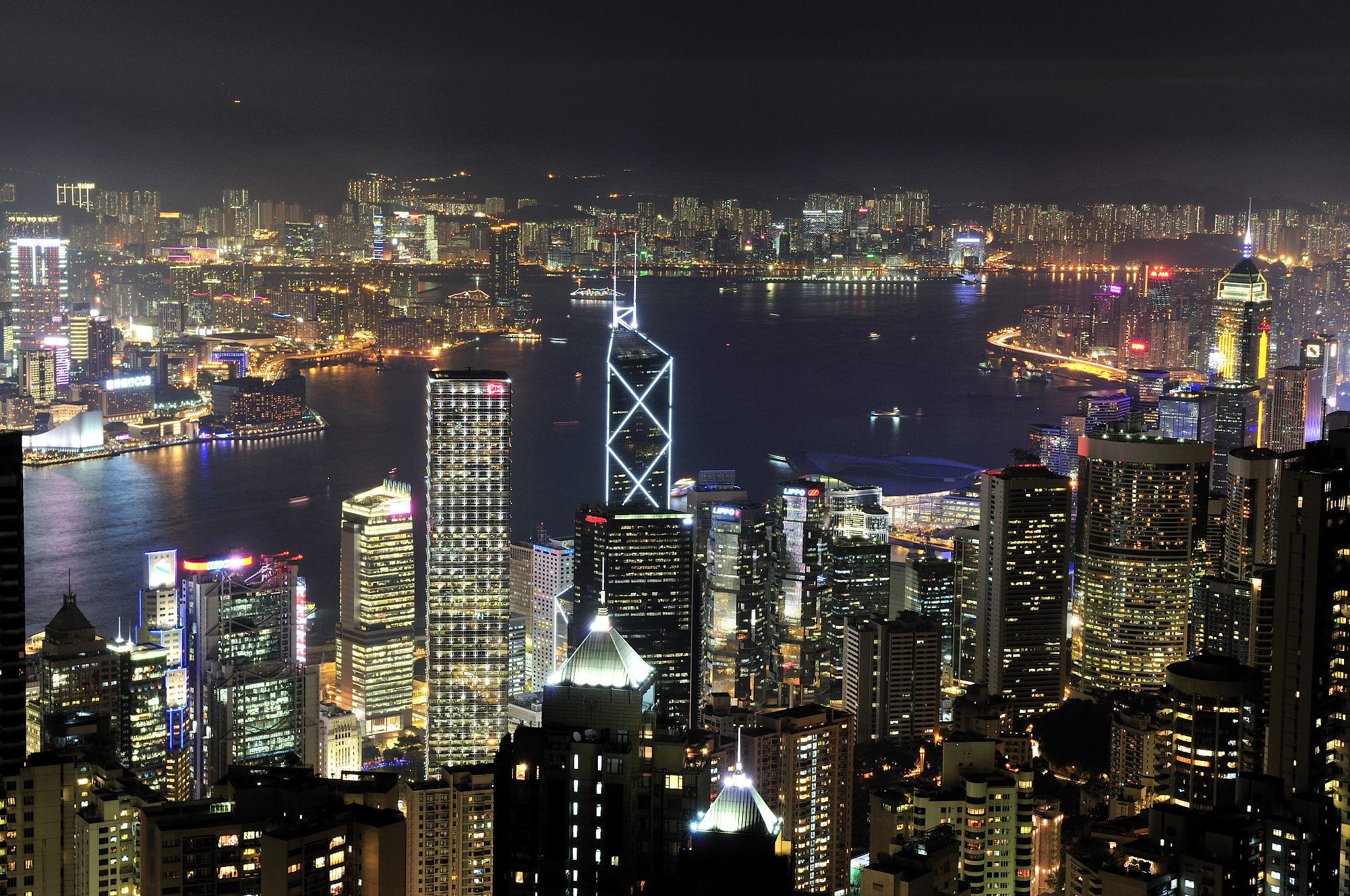 hong kong victoria harbour skyline from  peak