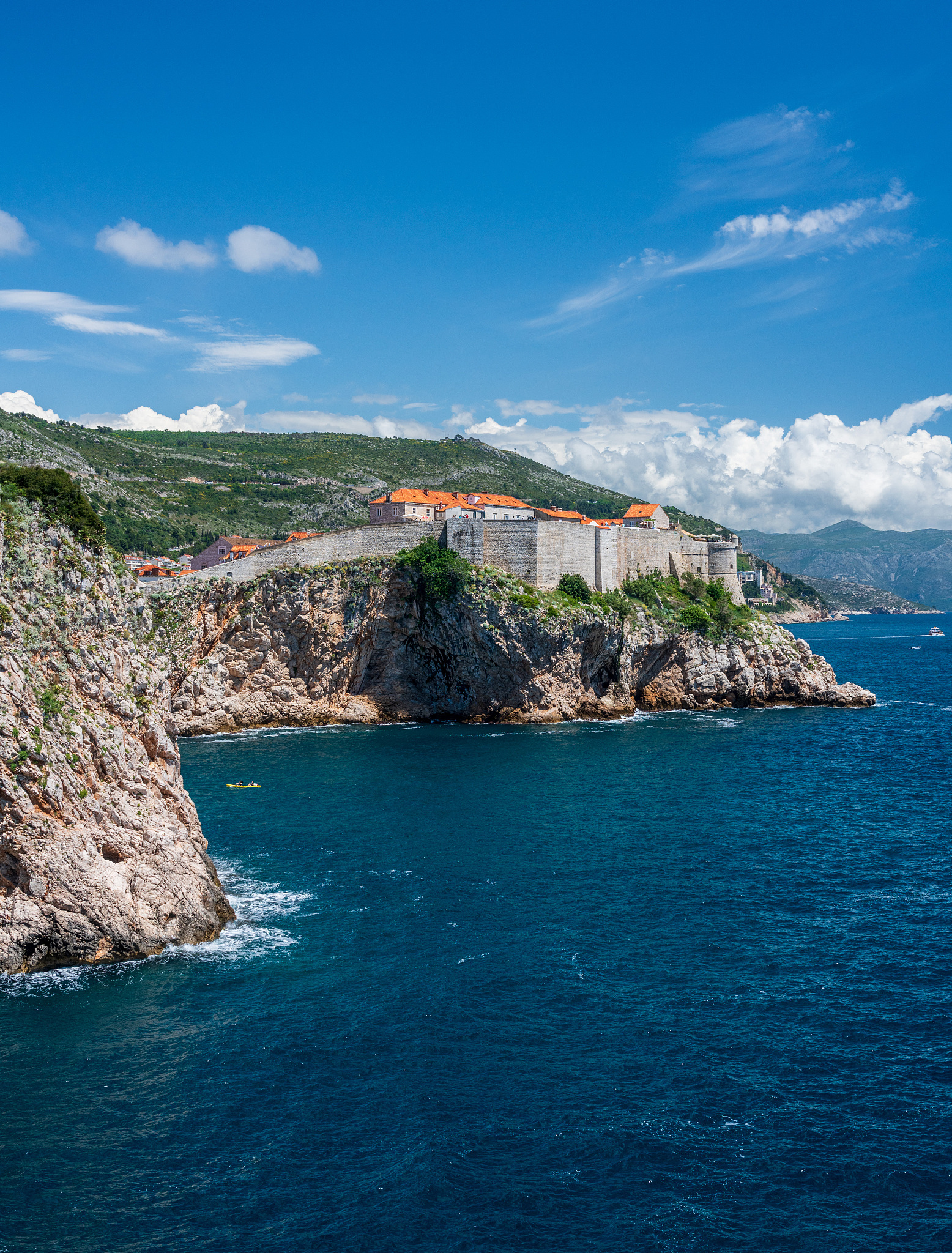 vertical view of city walls of the old town of dubrovnik in croa