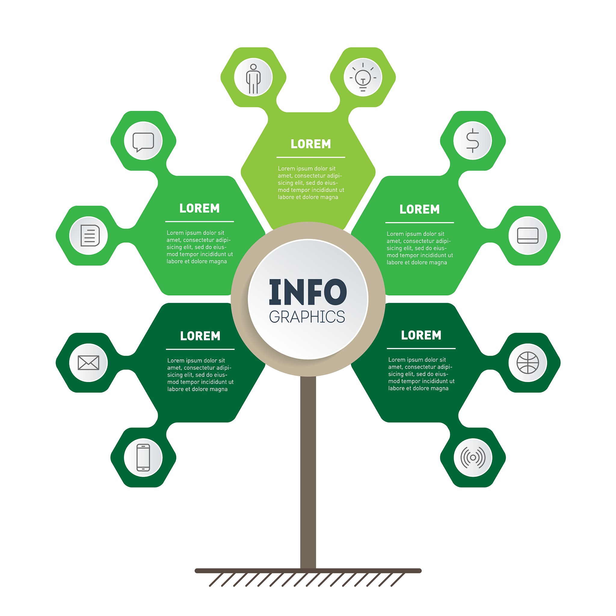 vertical green timeline infographics tree of