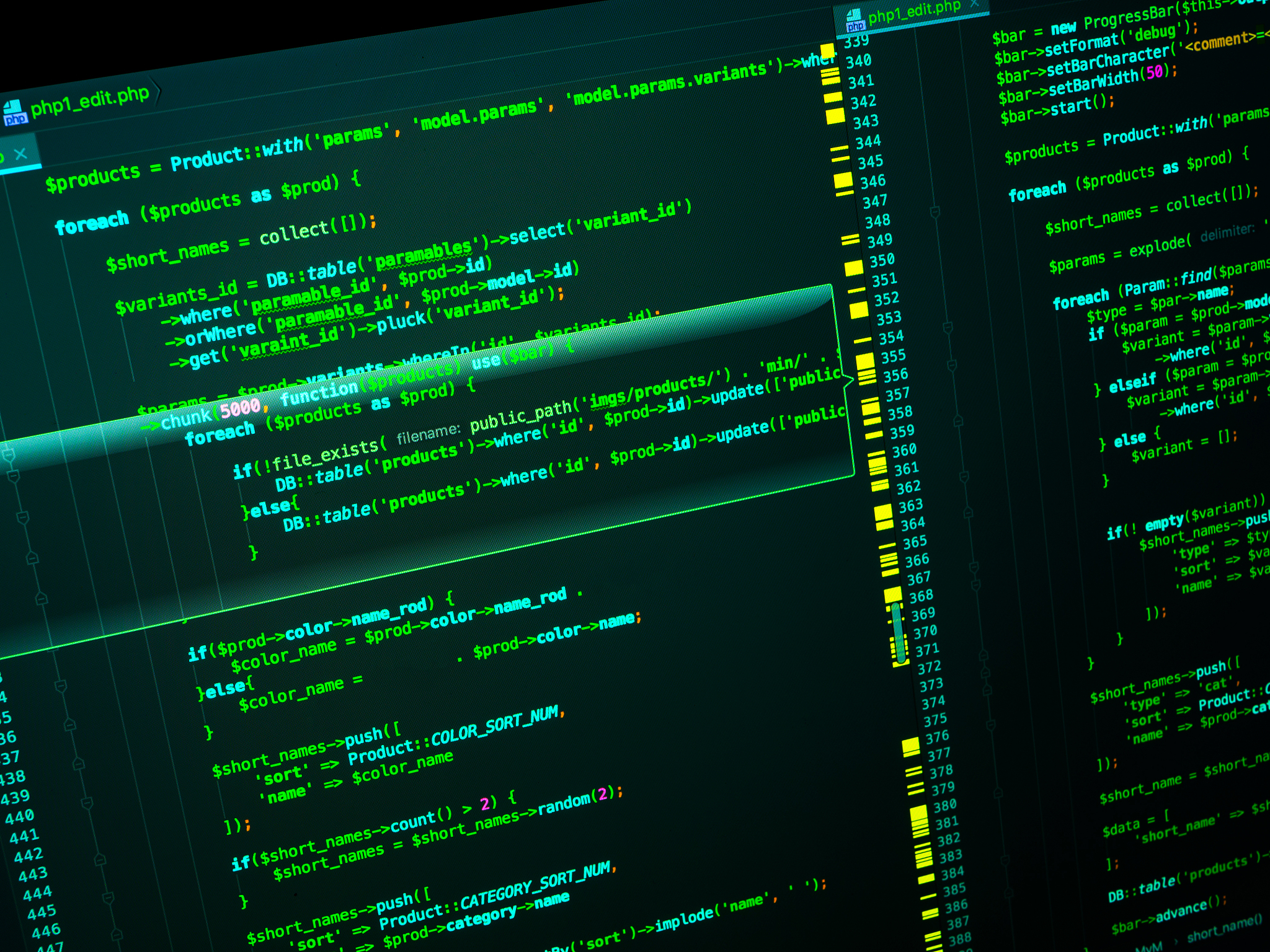 php in code editor. web developing on the php language