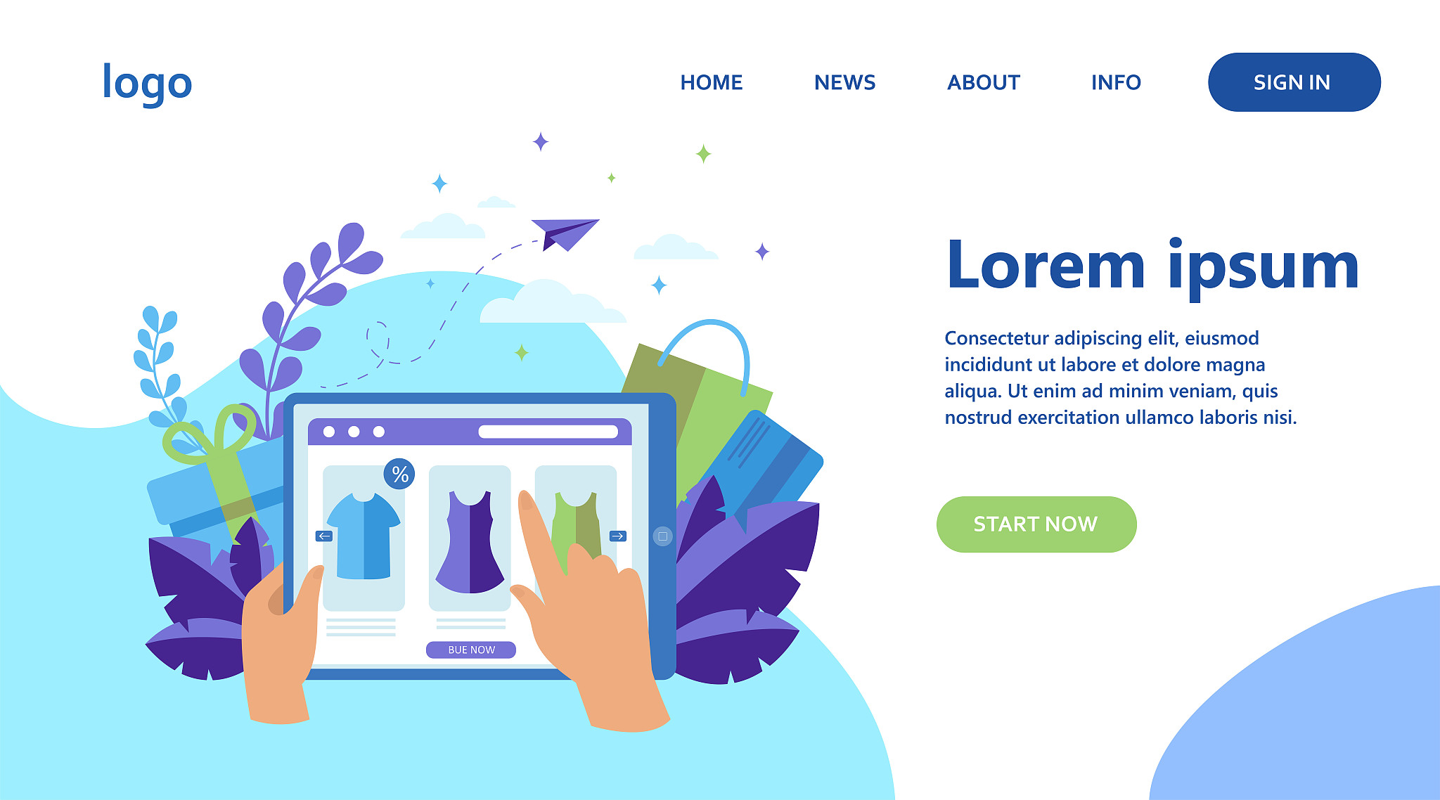 online shop page on tablet