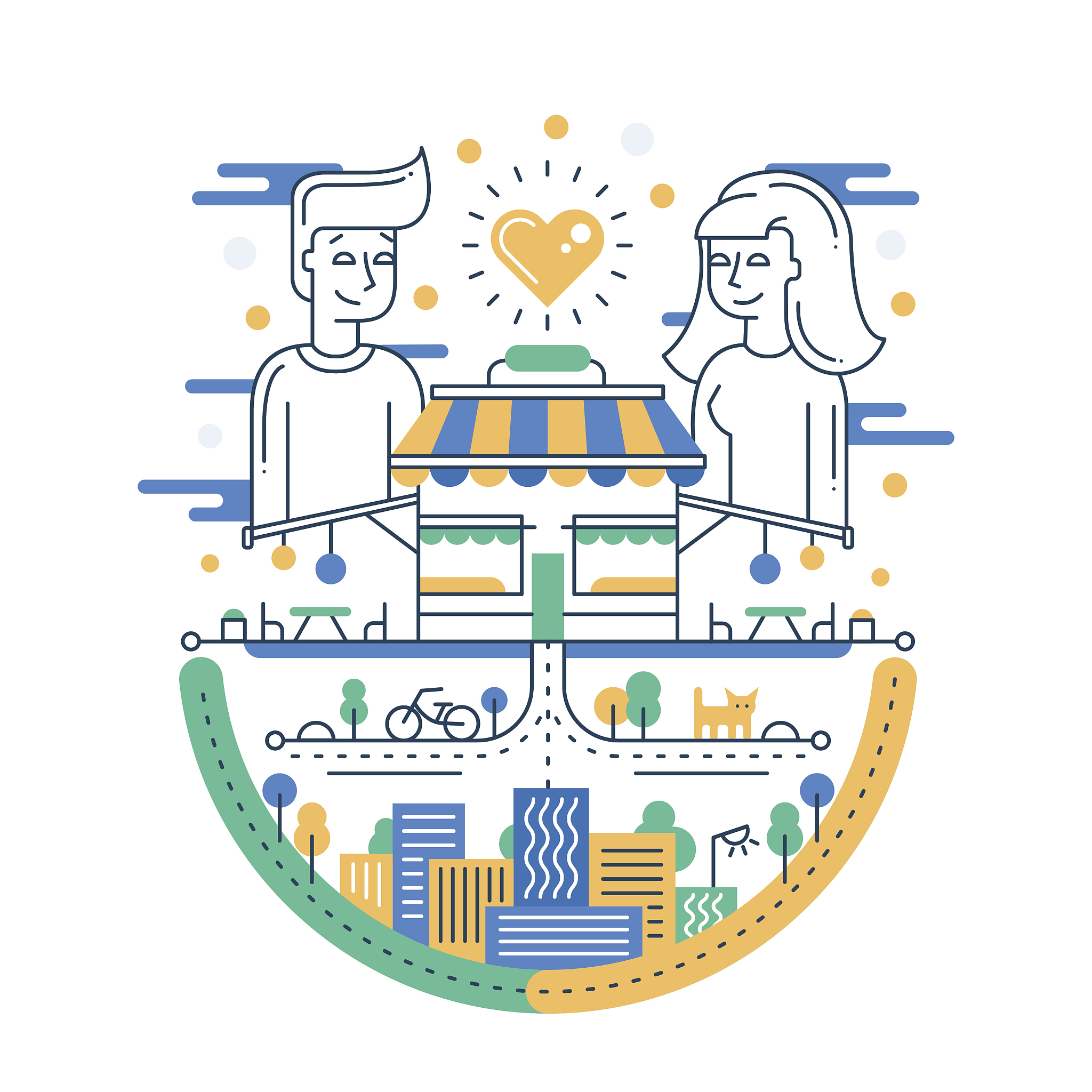 illustration of modern line flat design city composition with bu