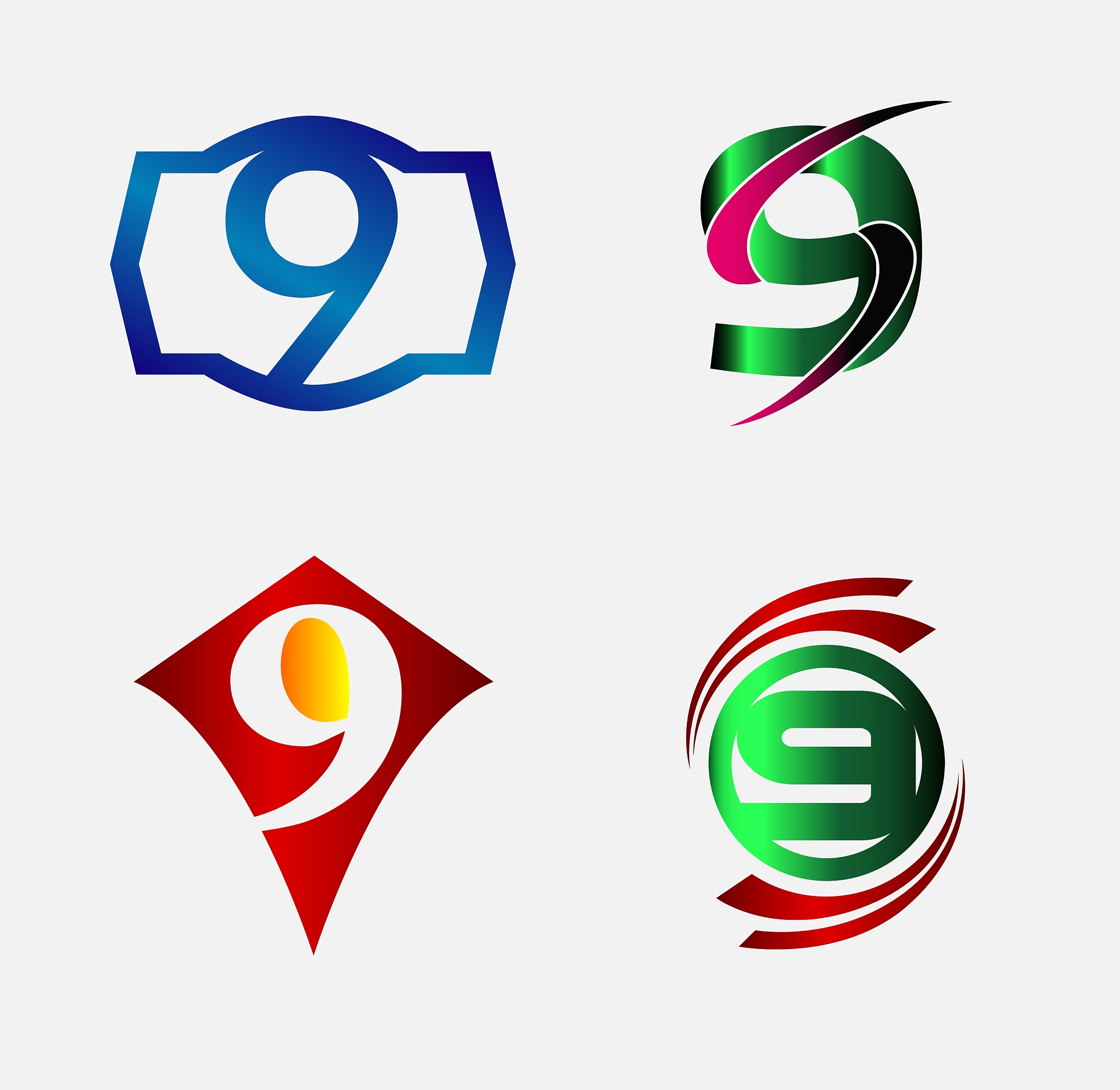 number nine 9 logo icon set collection