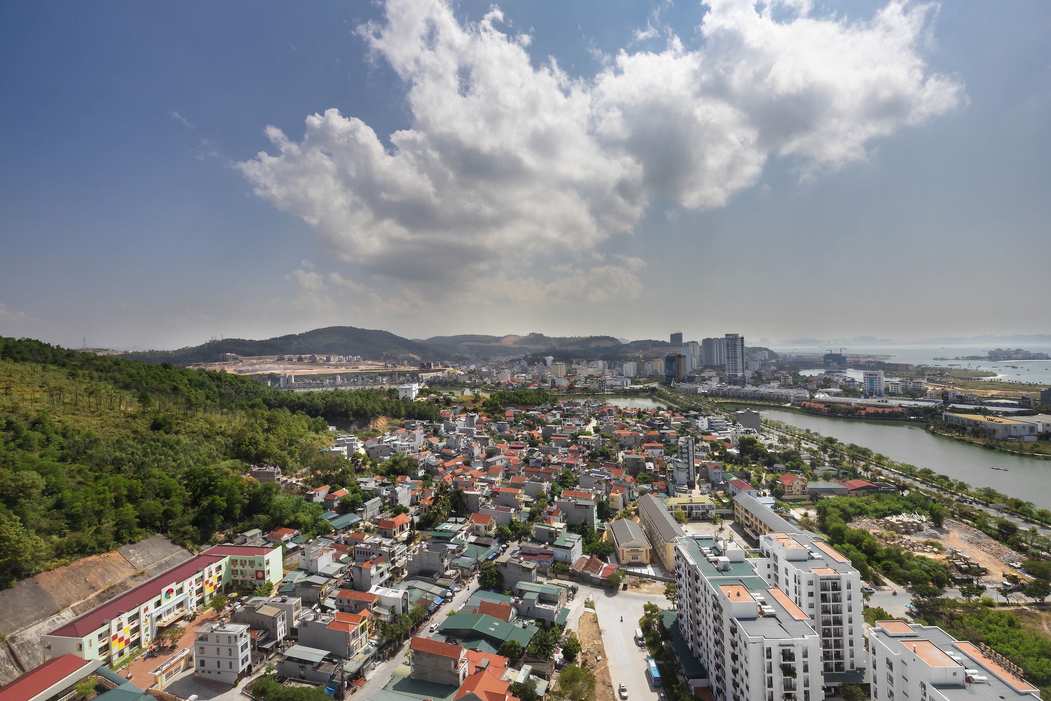 high angle view of townscape against sky