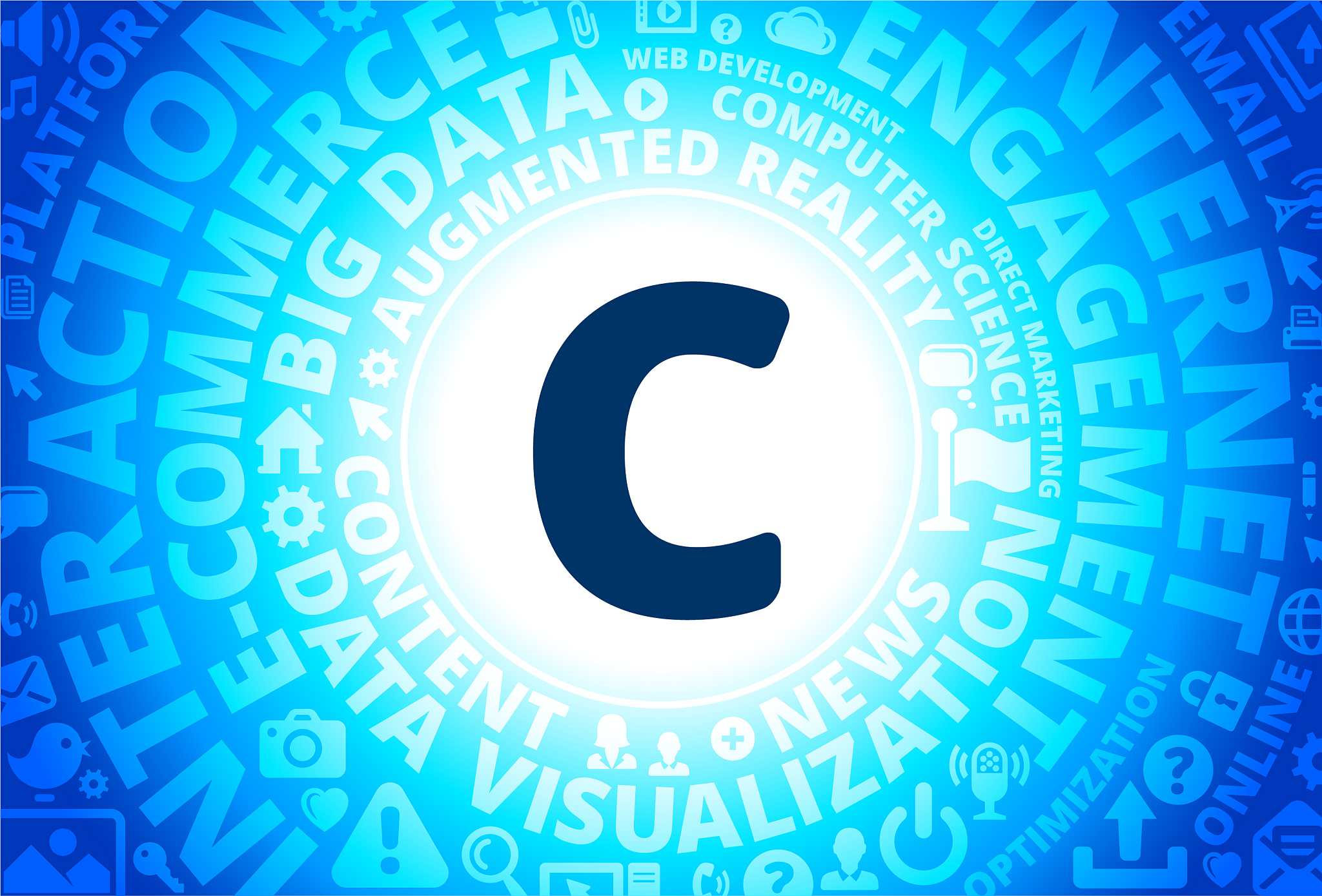 letter c icon on internet modern technology words background