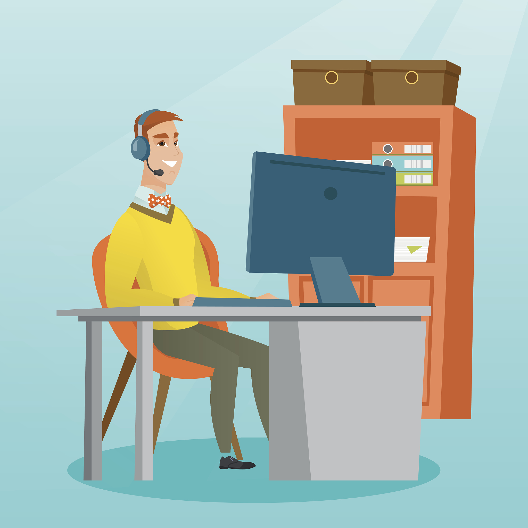 businessman with headset working at office