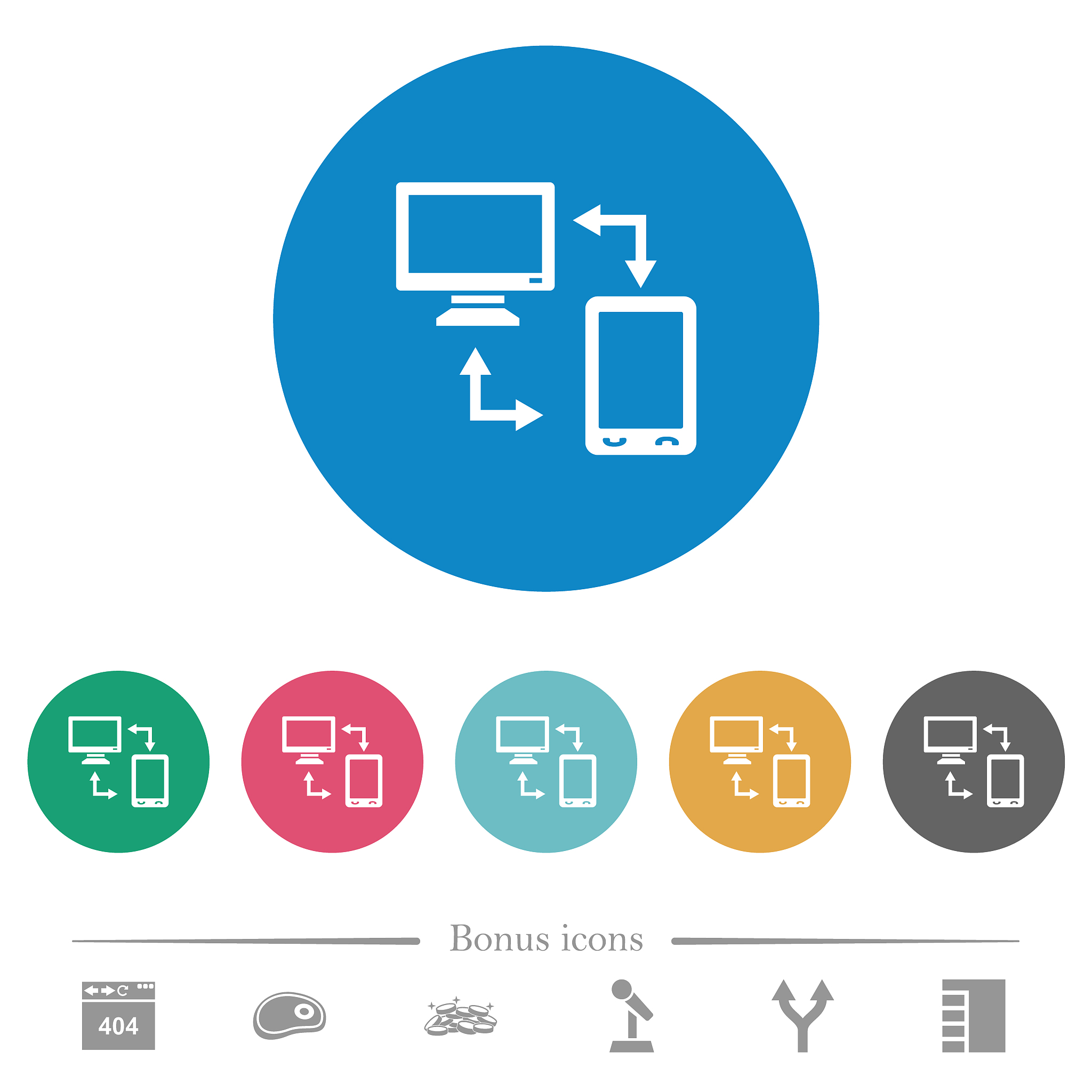 syncronize mobile with computer flat round icons