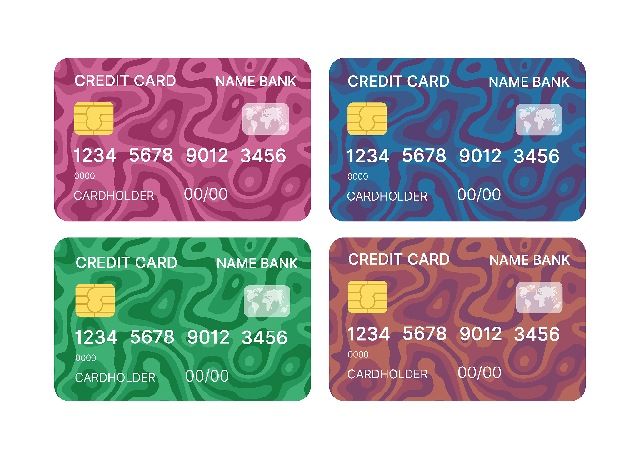 credit cards set multicolor template vector with