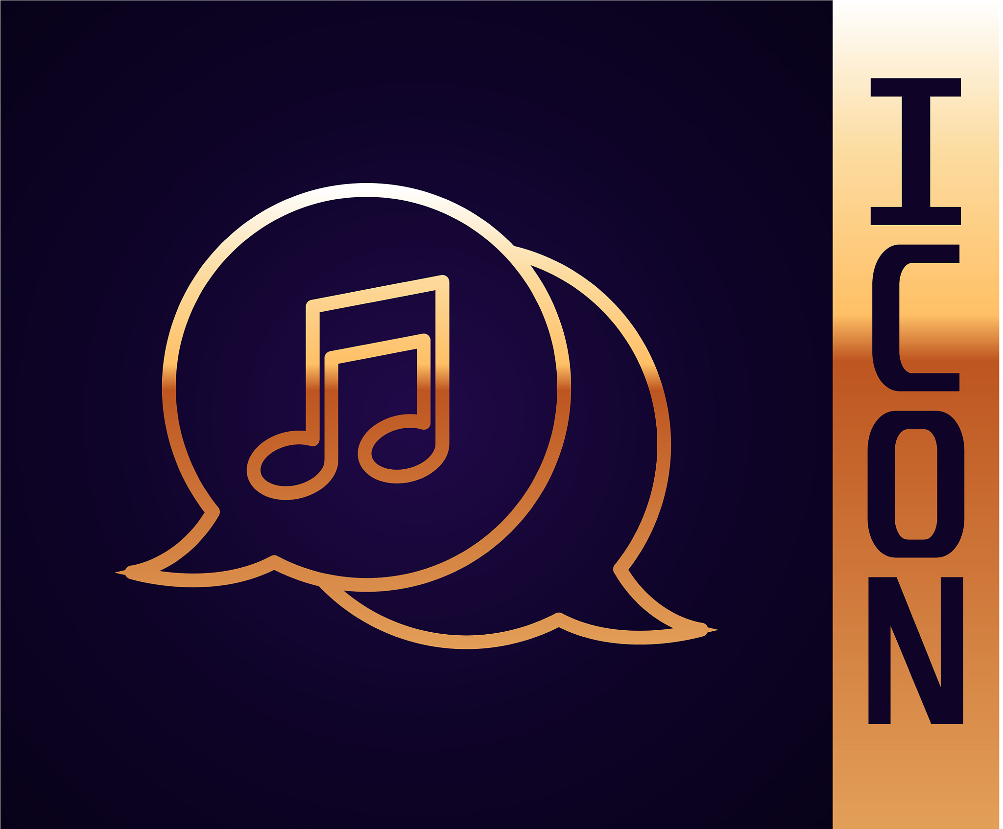 gold line musical note in speech bubble icon