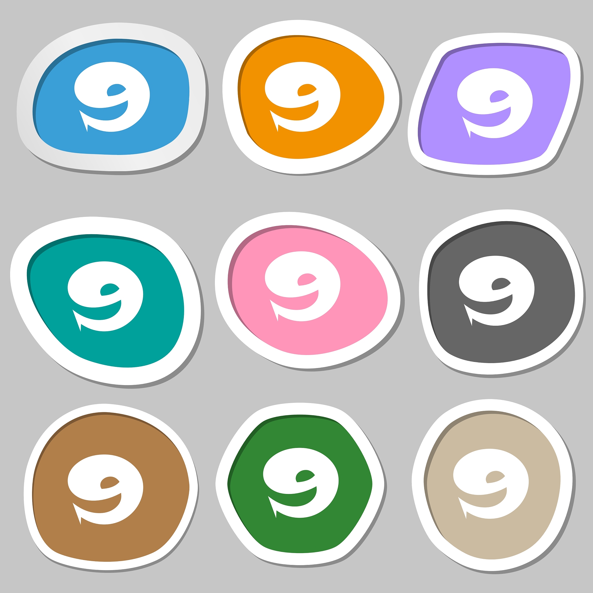 number nine icon sign multicolored paper stickers