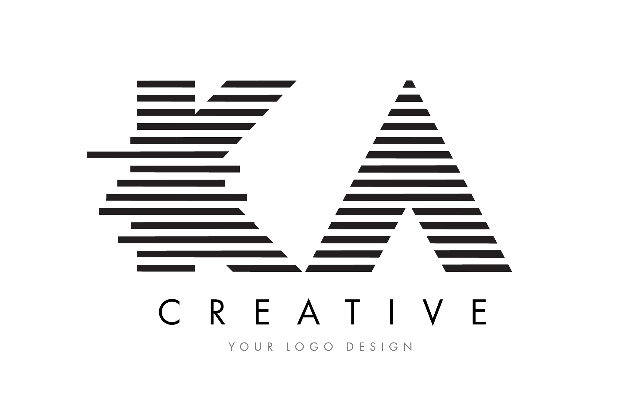 ka k a zebra letter logo design with black and