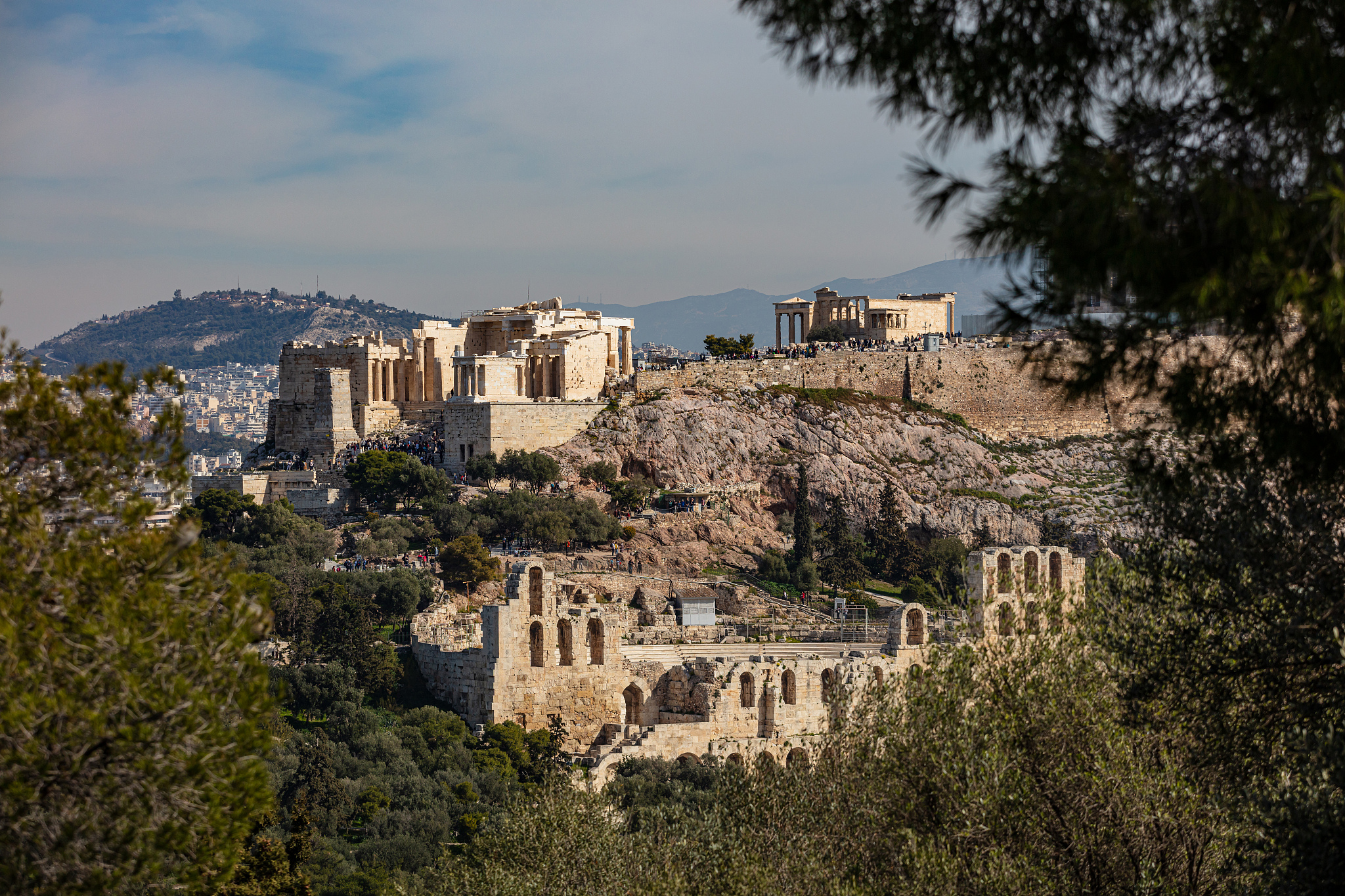 acropolis propylaea, erechtheion and herodium odeon, view from p