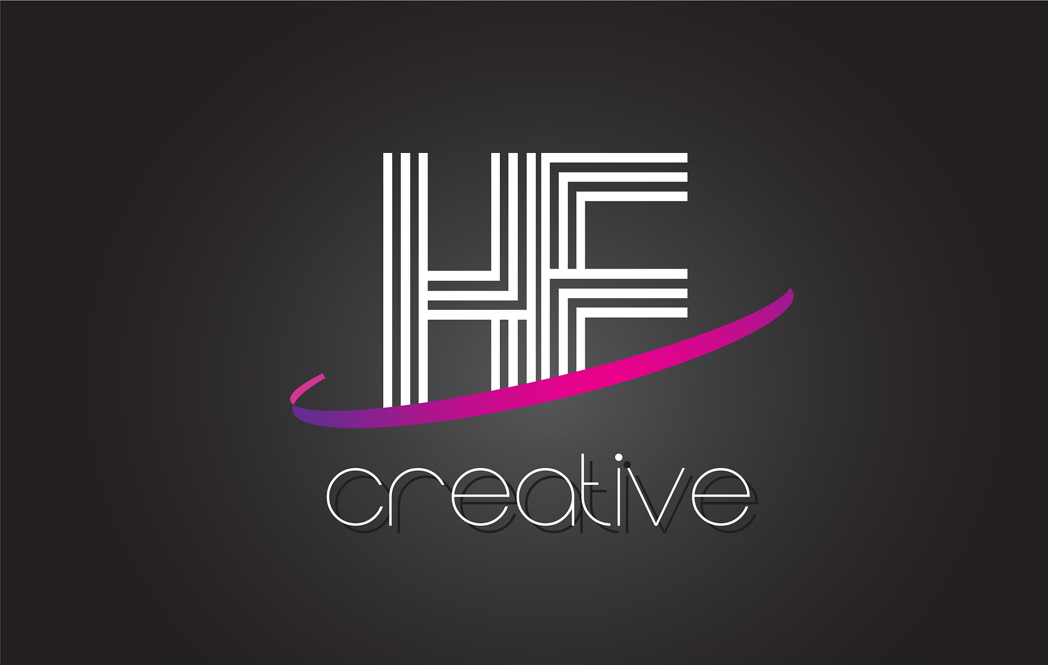 he h e letter logo with lines design and purple