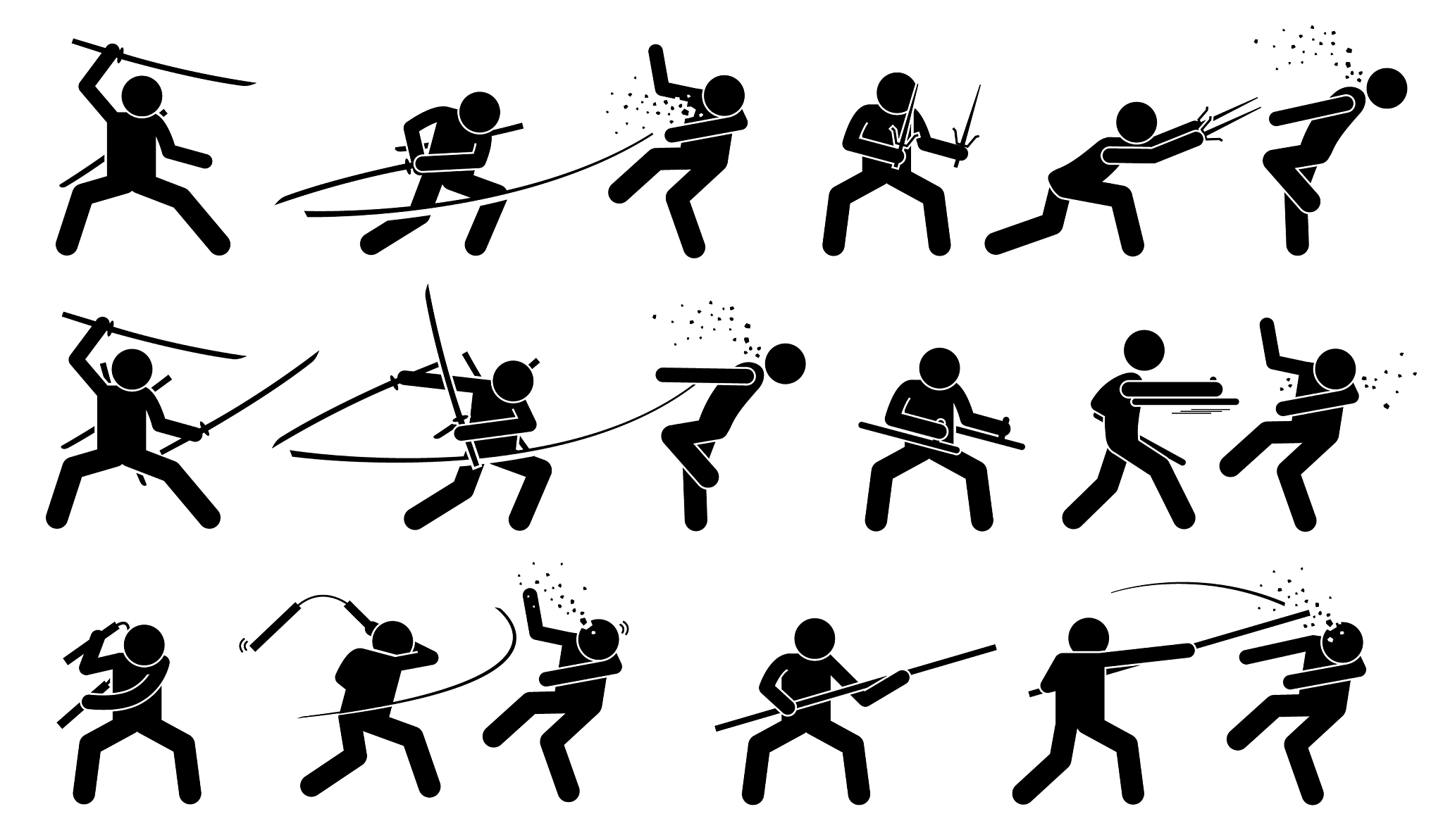 man attacking opponent with traditional japanese