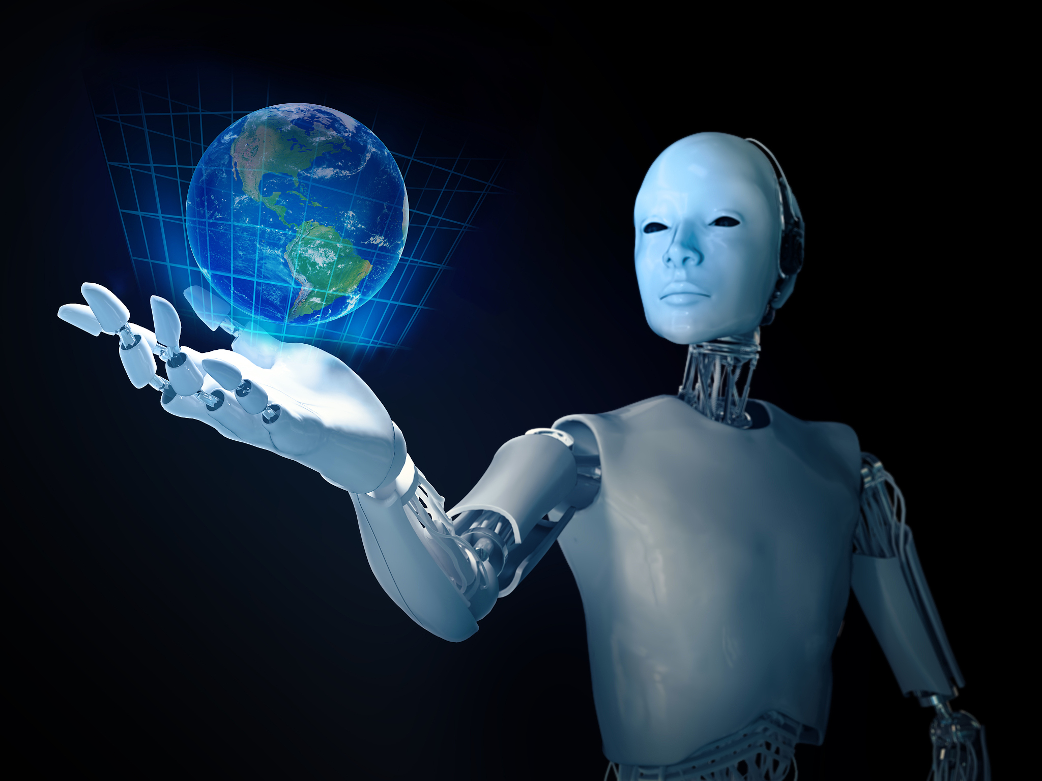 robot holding earth, illustration