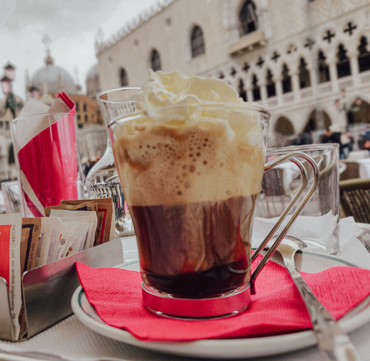 一个俯拍的卡布奇诺这段话用英语地道的表达出来