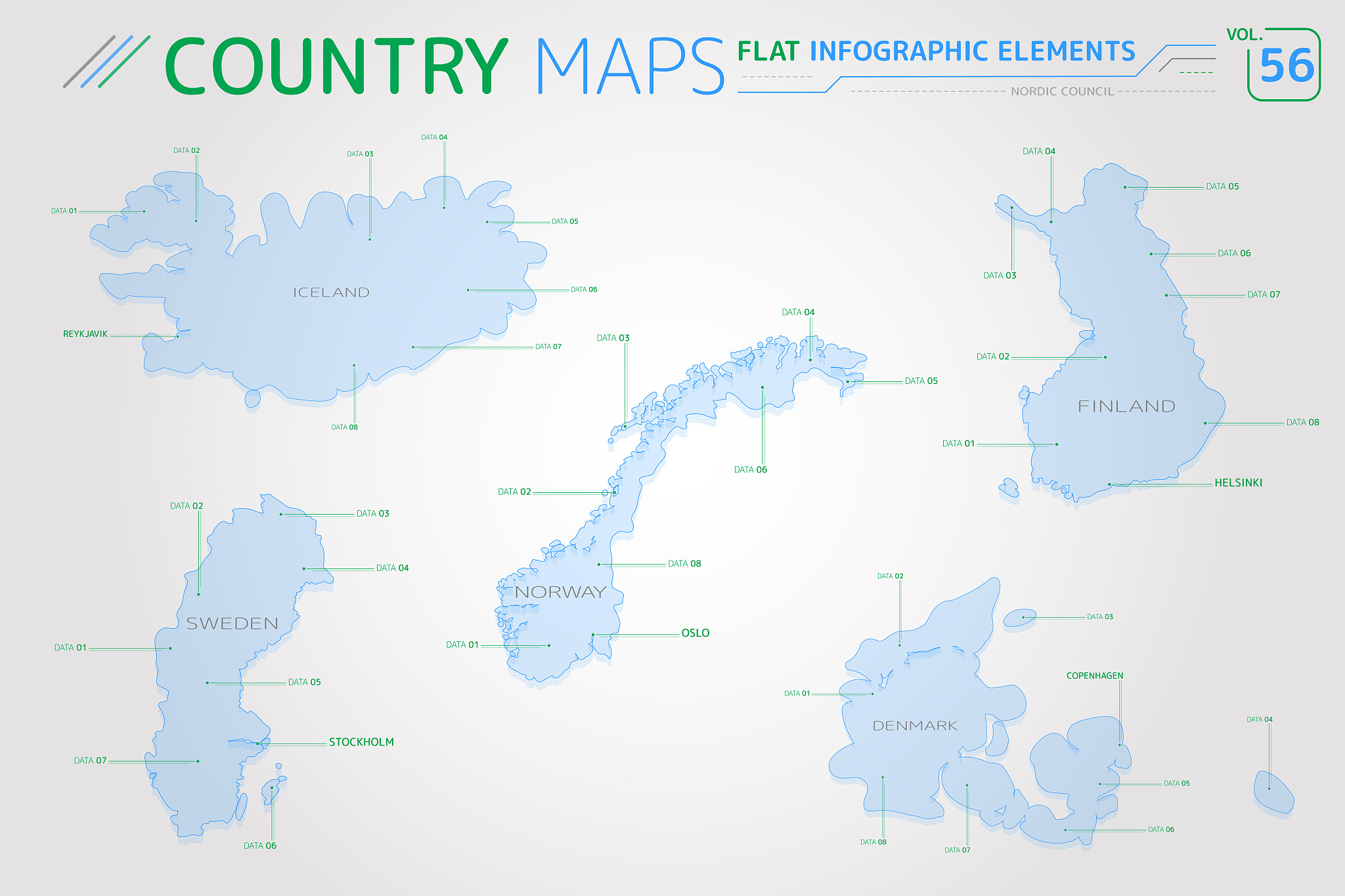 nordic council, iceland, norway, denmark, finland and sweden vec