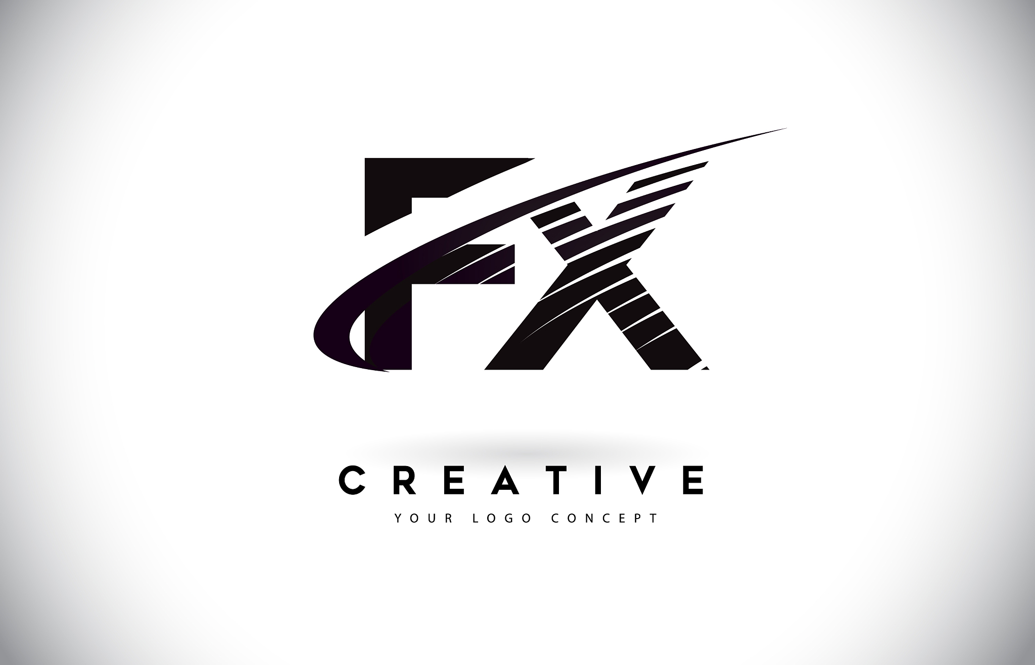 fx f x letter logo design with swoosh and black
