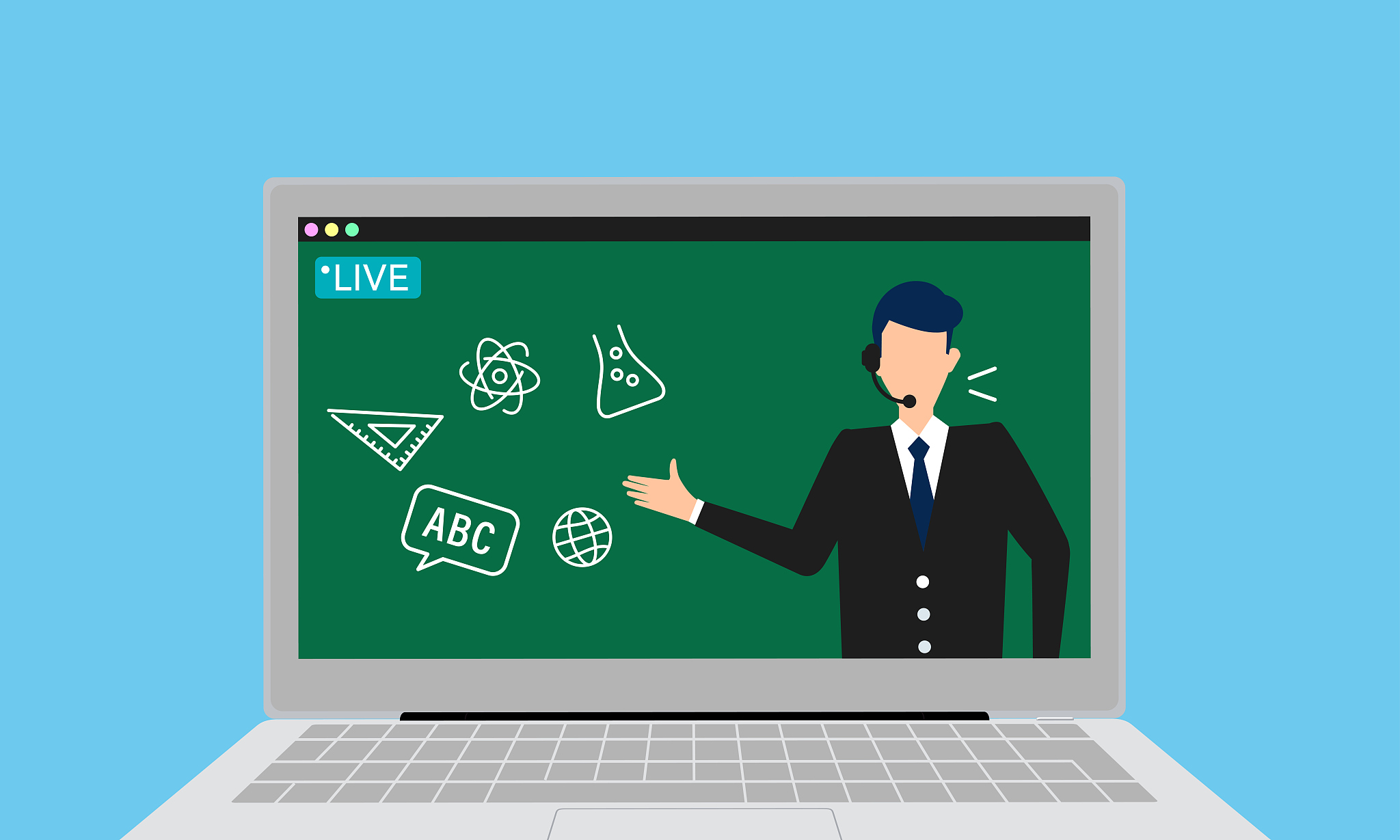 e-learning image,pc and speaking teacher,vector illustration,blu