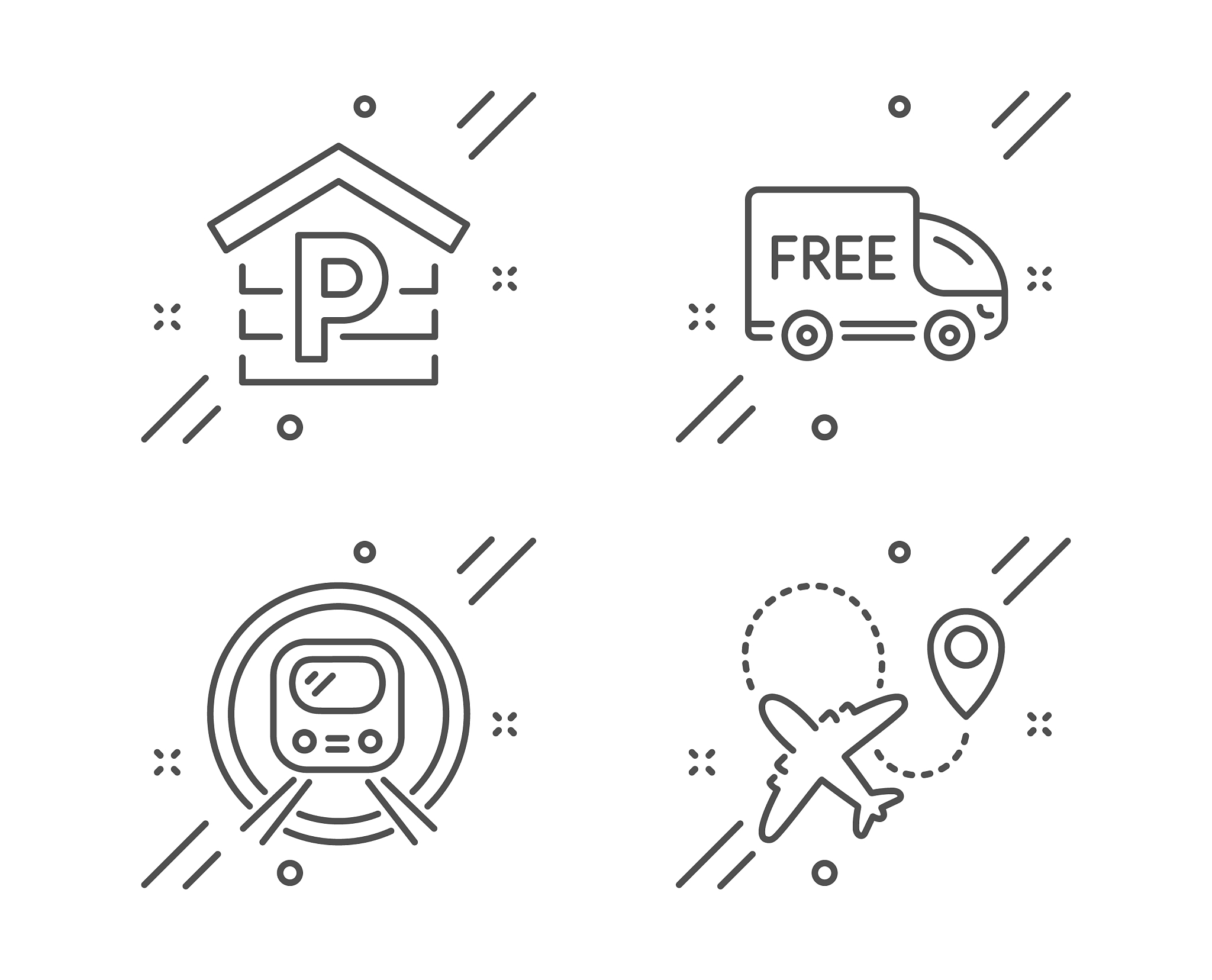 parking metro subway and free delivery icons set
