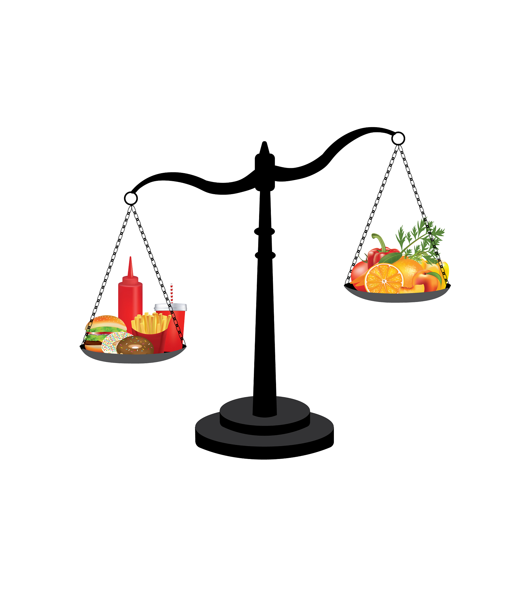 healthy and unhealthy food on scale