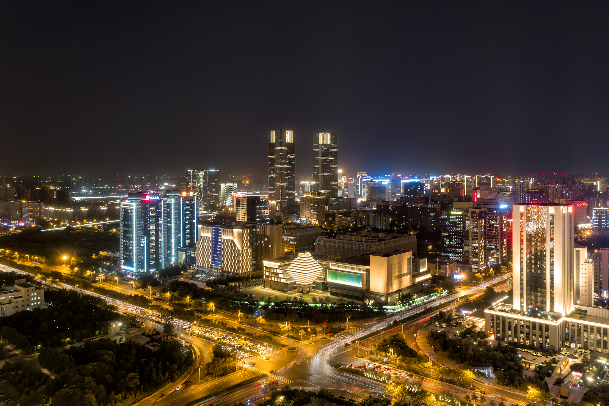 郑州城市风光户外夜景航拍高视角