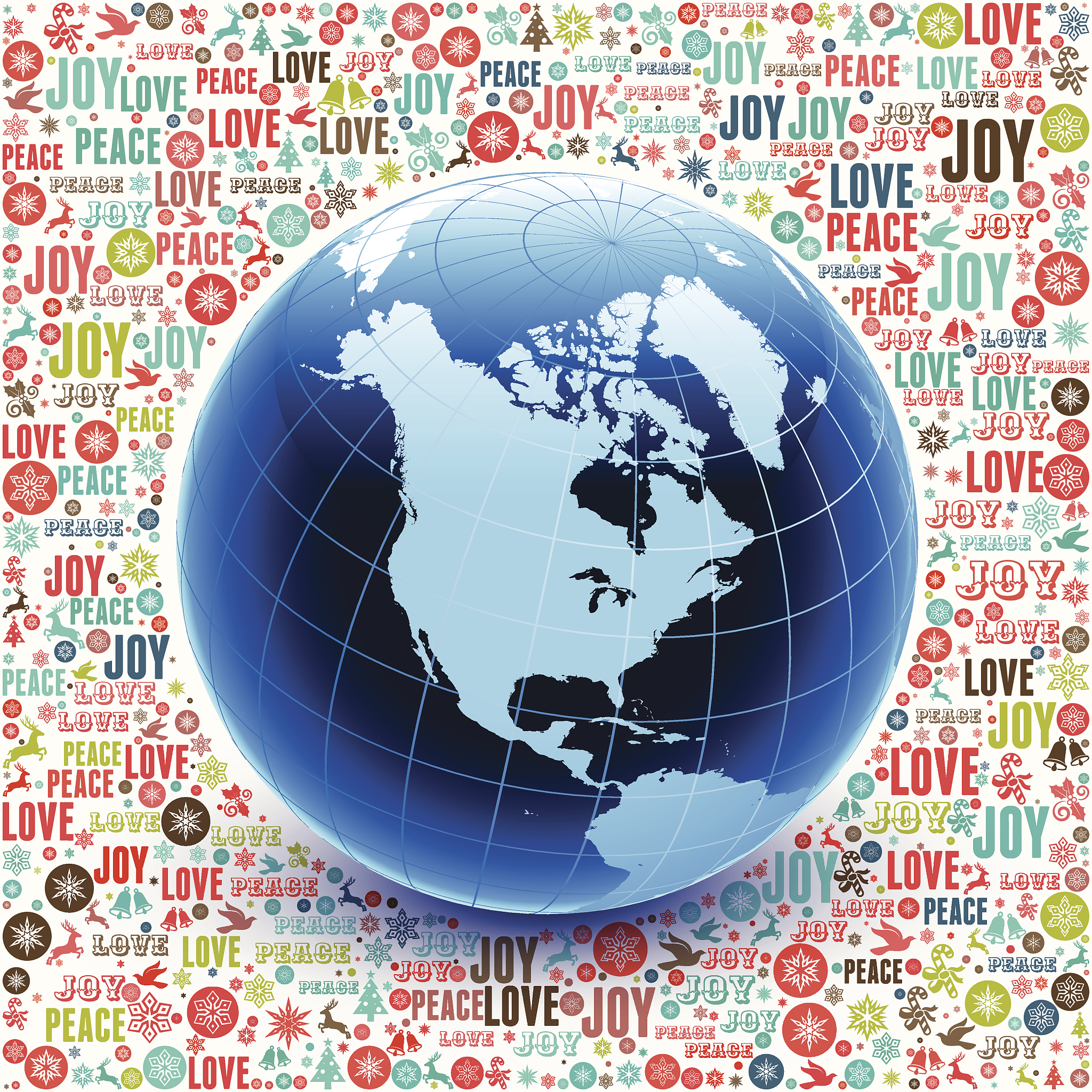 world map globe on holiday christmas background pattern
