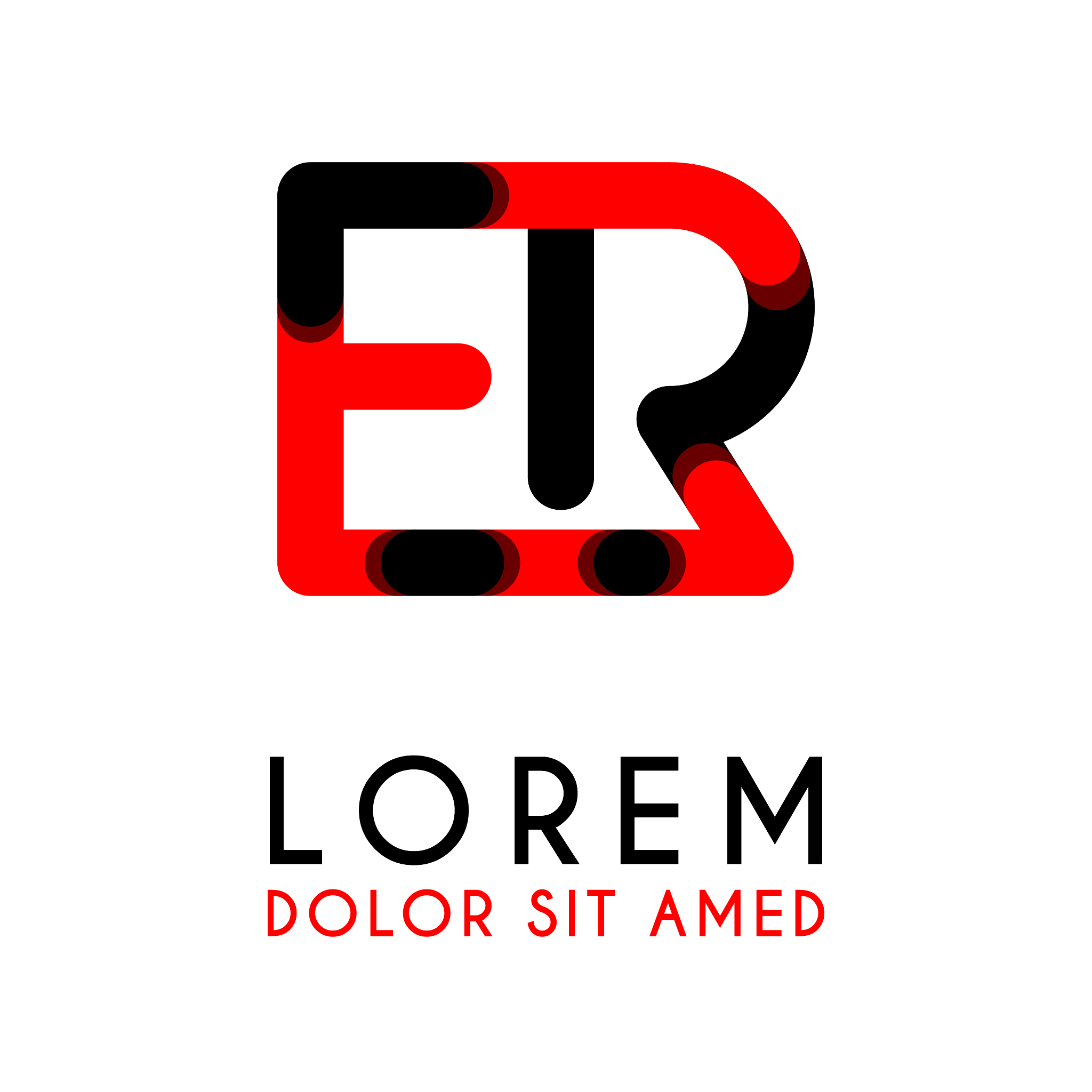 initial letter er with red black and has rounded