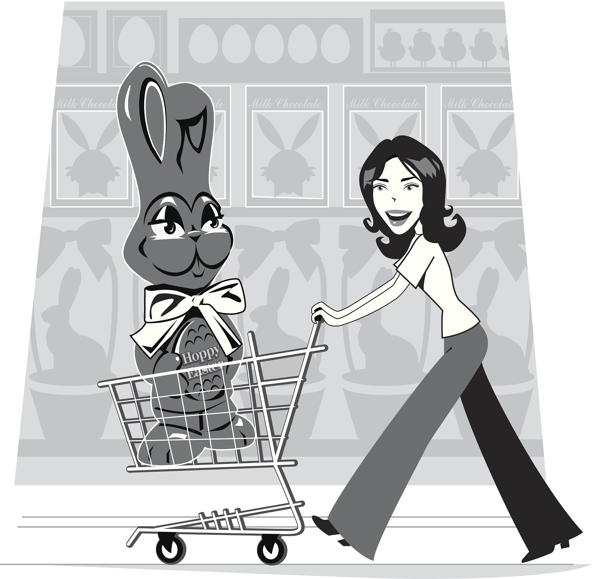 woman cart bunny