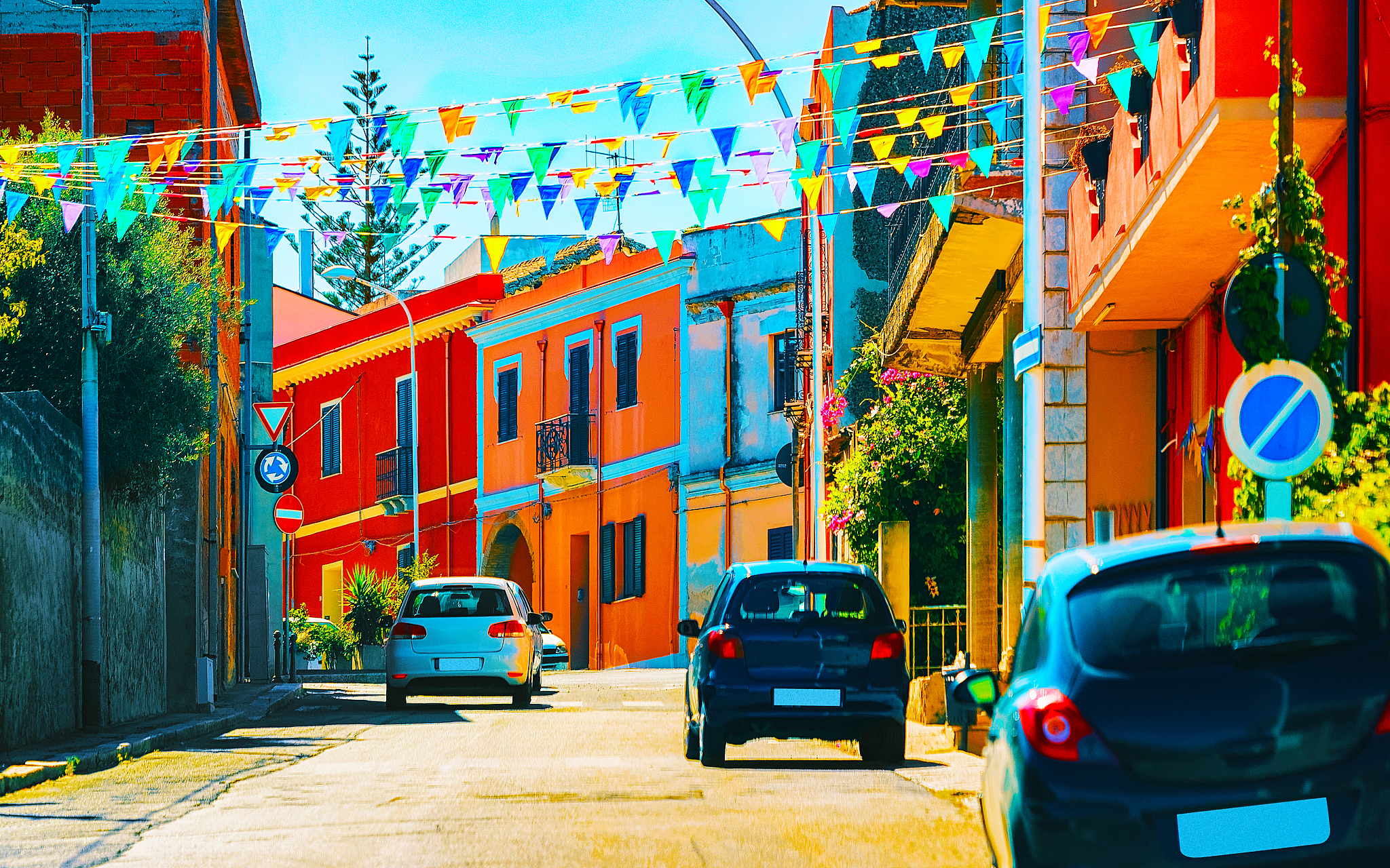 street at road in santadi town at carbonia iglesias sardinia