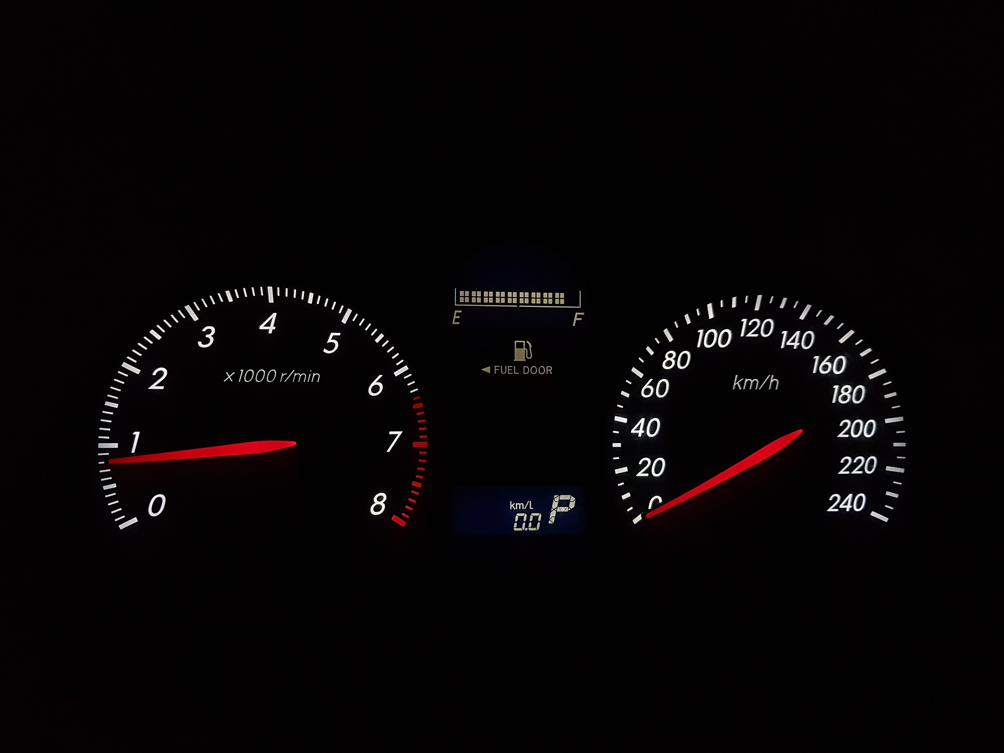 close-up of speedometer in car